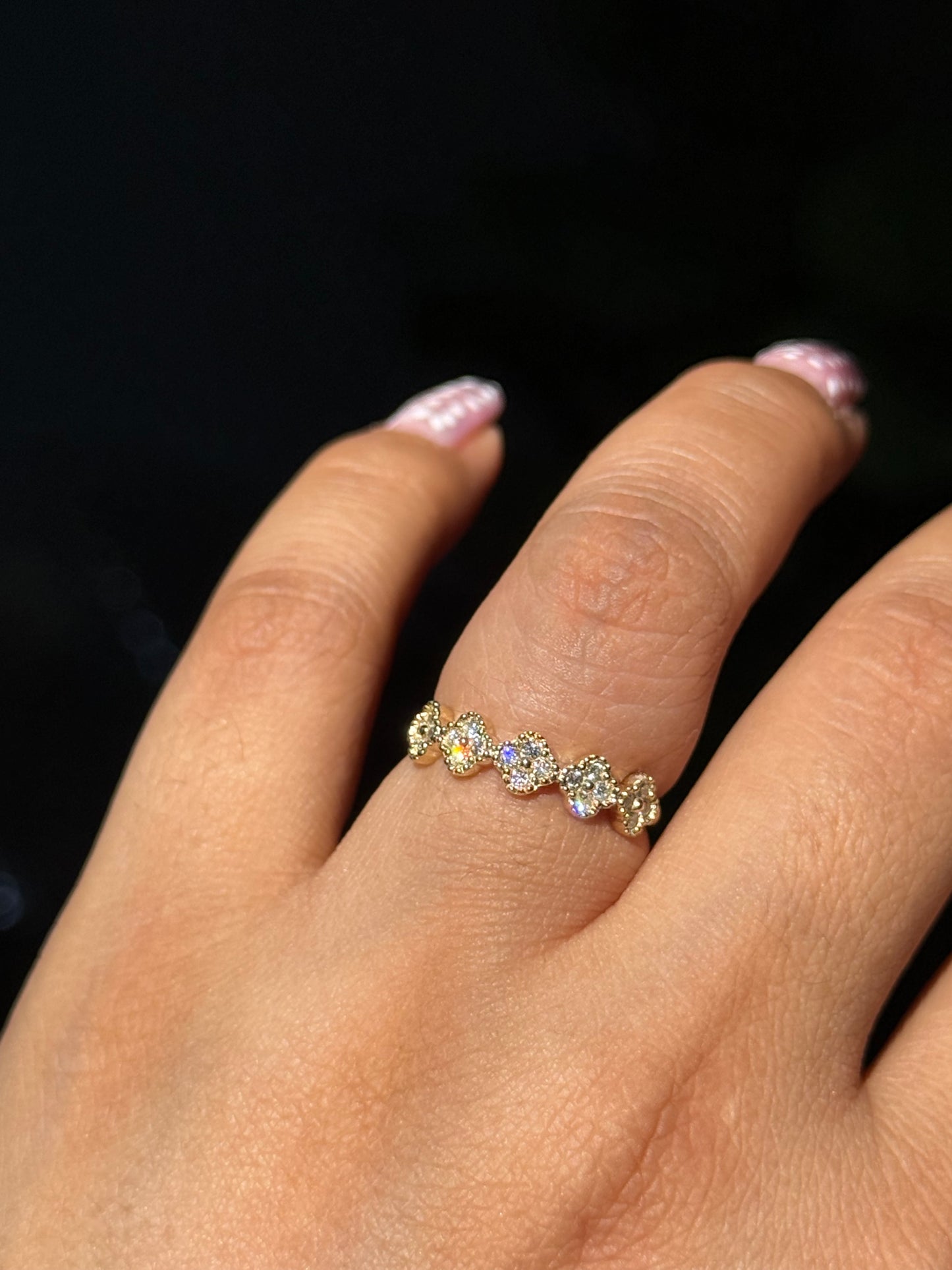 14k diamond clover half eternity band