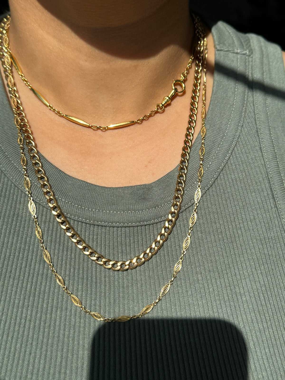 Vintage / Antique 14k solid bar link watch chain