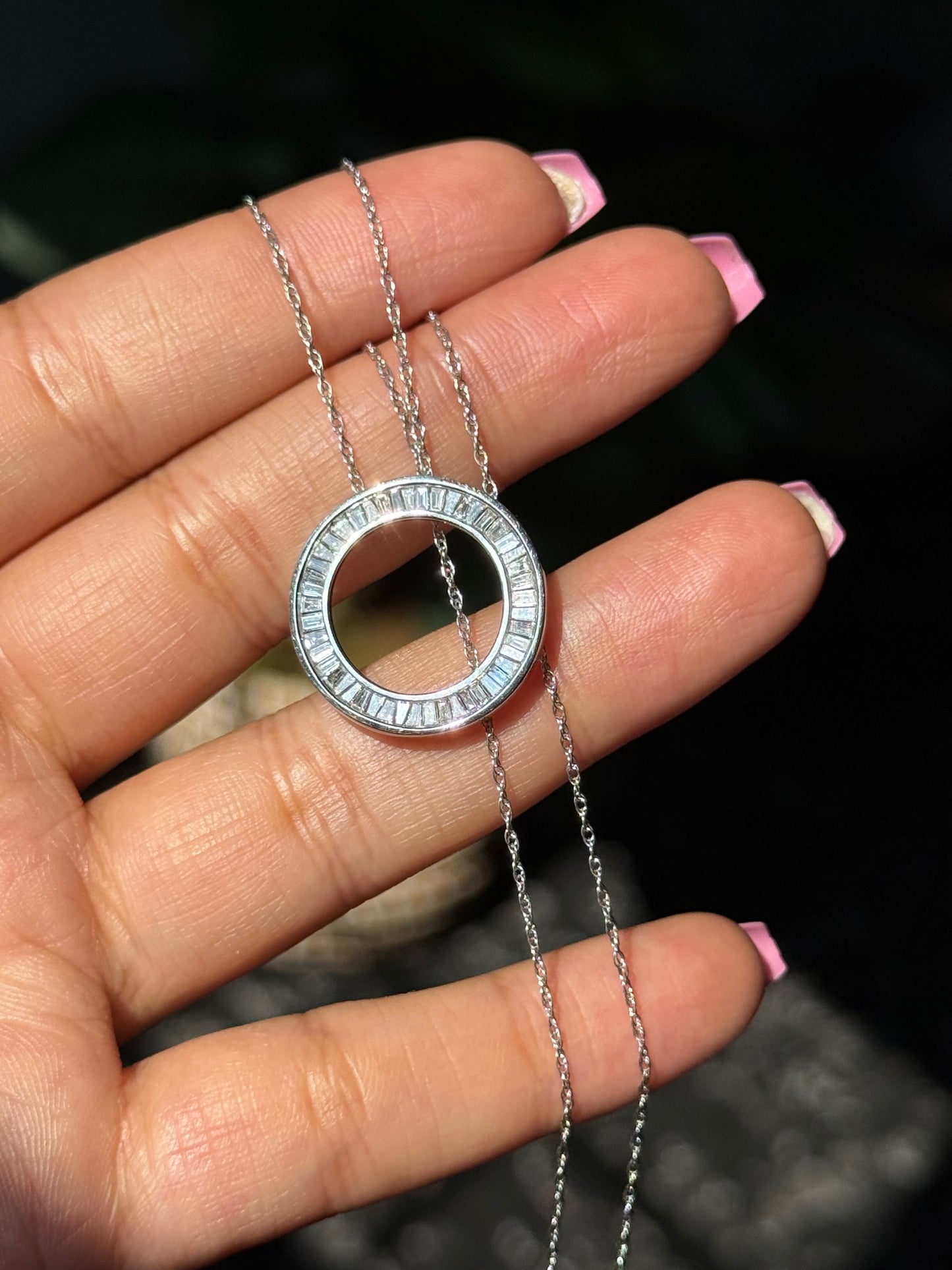 14k white gold Circle of life Diamond Necklace,