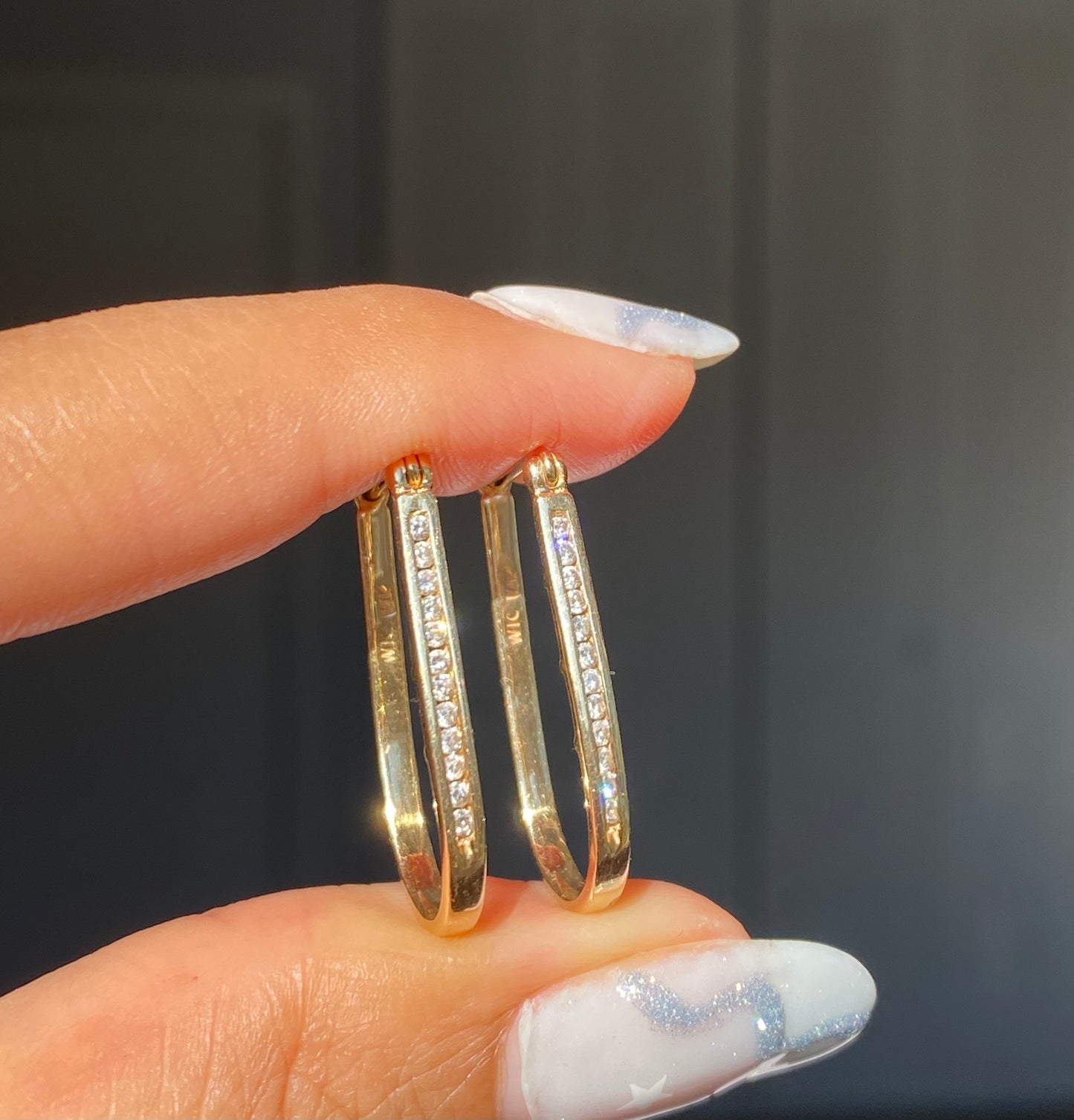 14k diamond oval hoop earrings