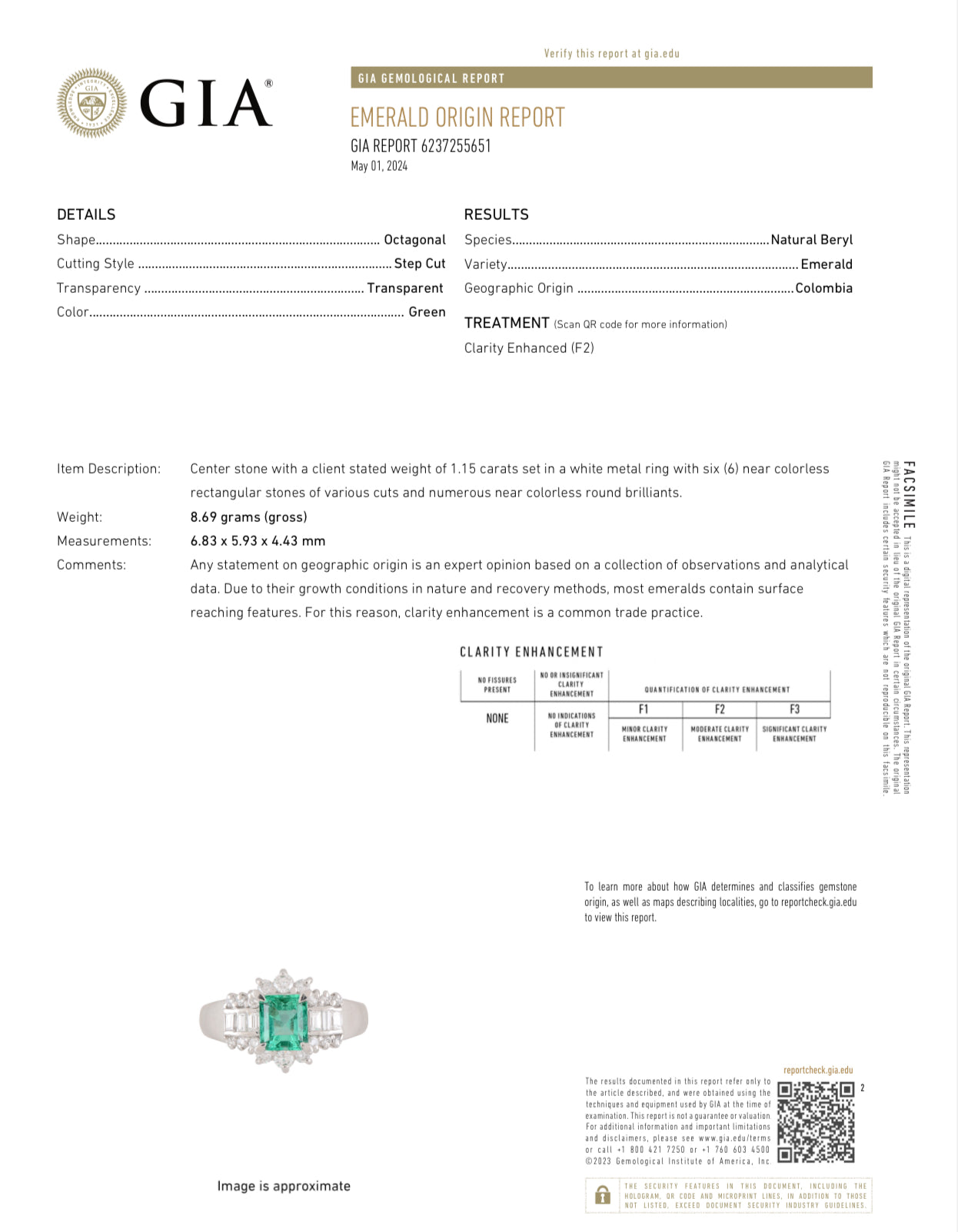 PT850 platinum Colombian emerald and diamond ring