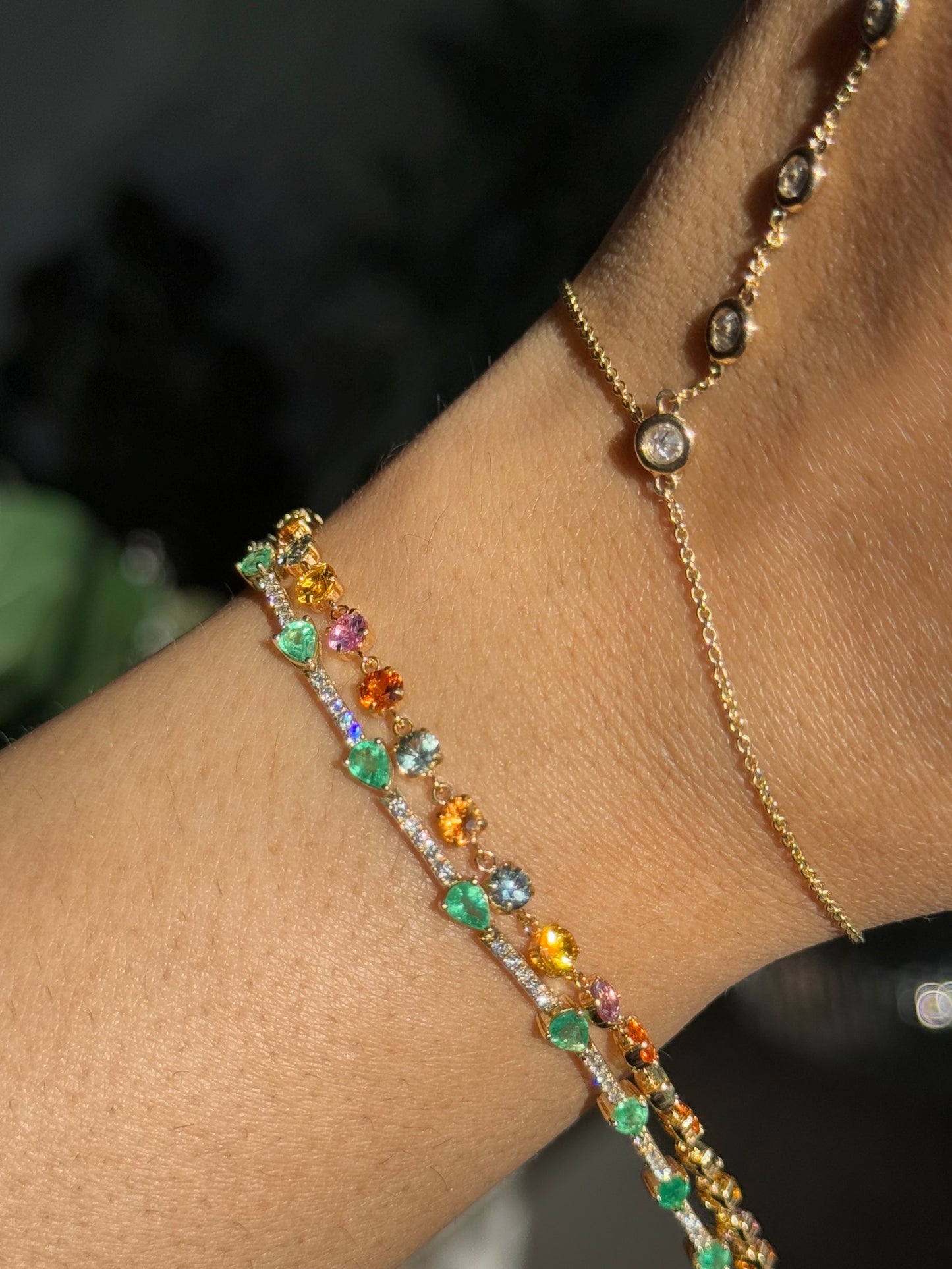 14k Yellow Gold Emeralds and diamonds tennis Bracelet