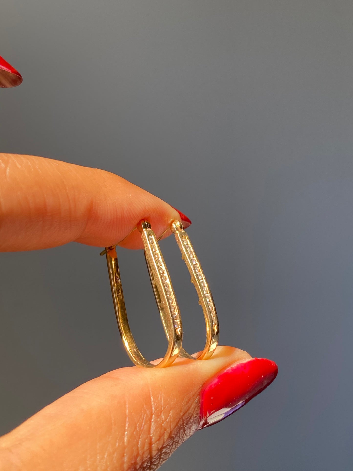 14k diamond oval hoop earrings