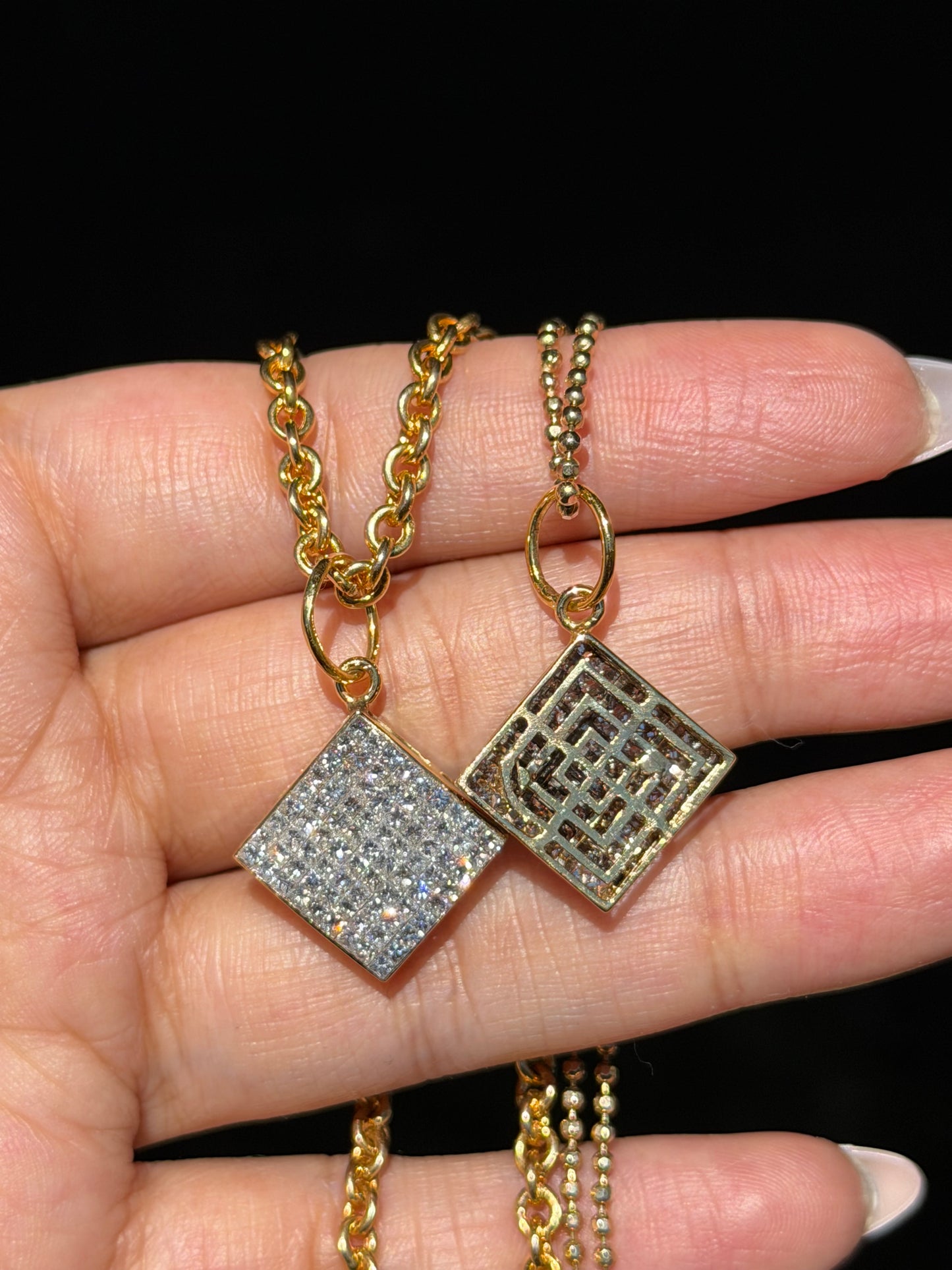 14k Large invisible set diamond charms