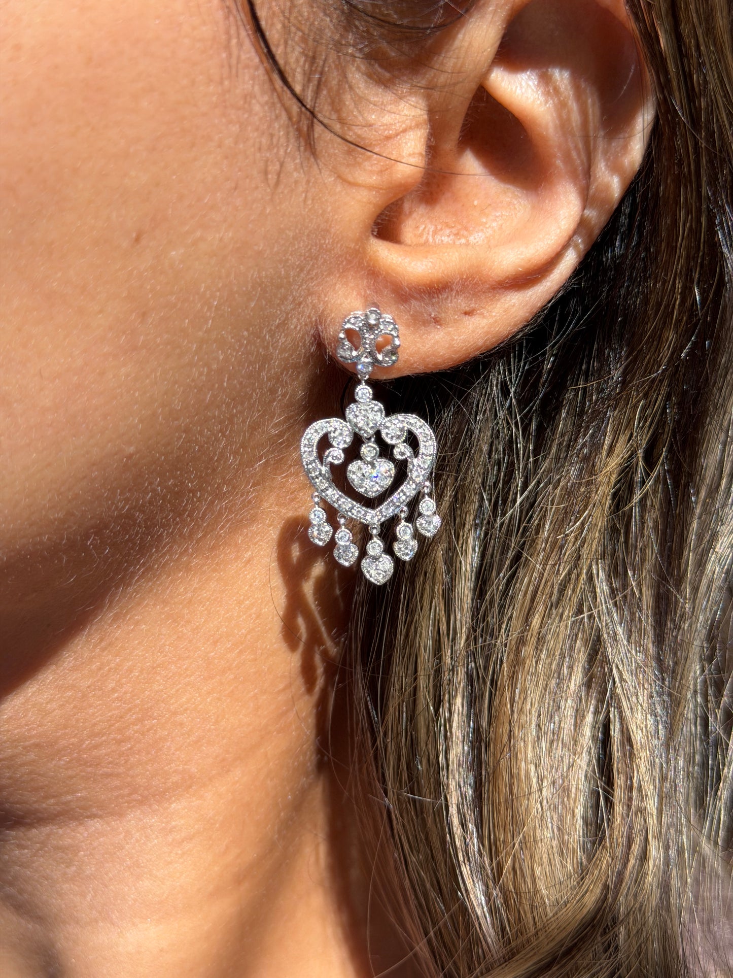 14k Art Deco diamond dangle earrings