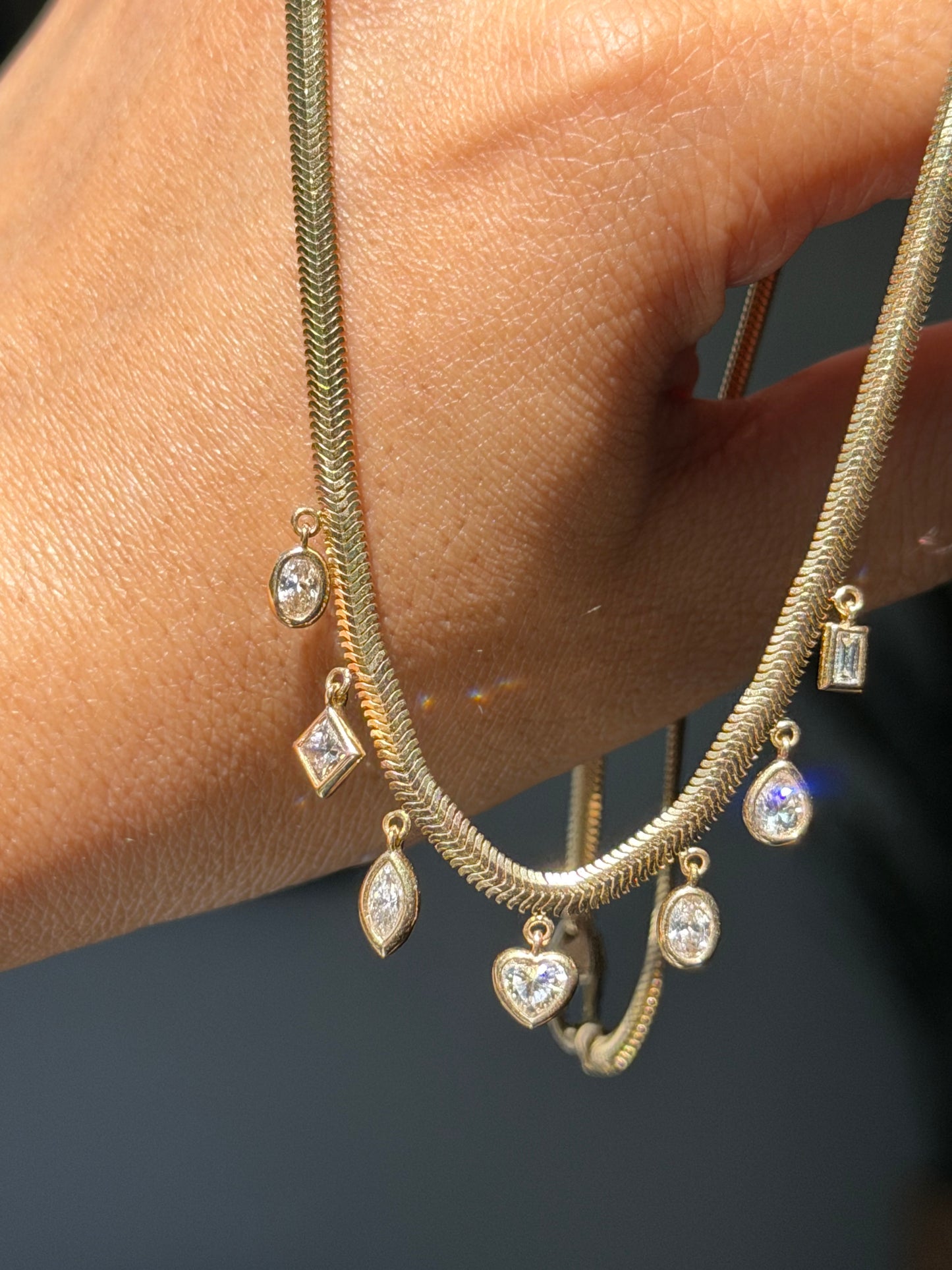 14k mixed shapes lab diamond Snake necklace