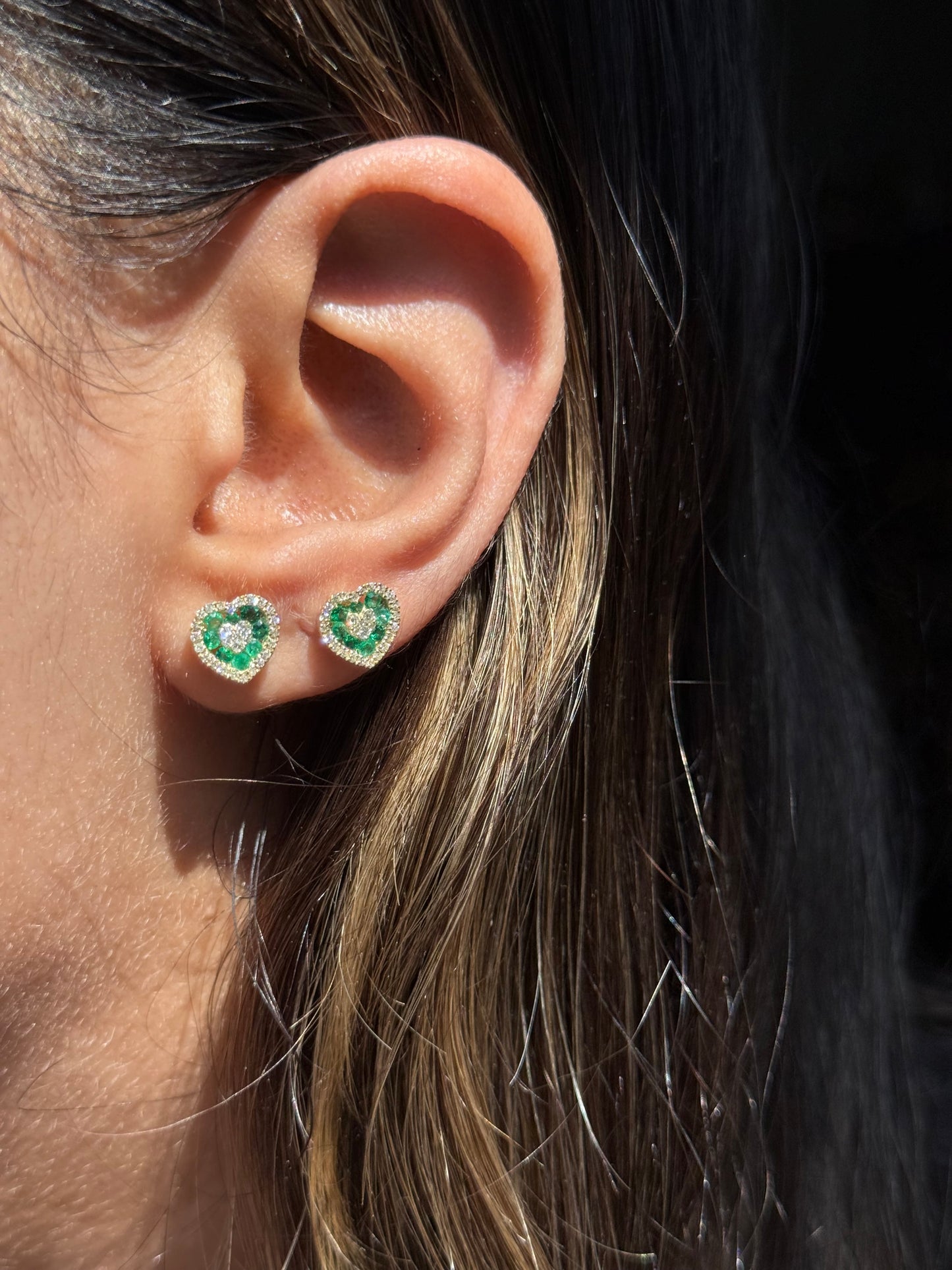 14kEmeralds & Diamonds heart earrings