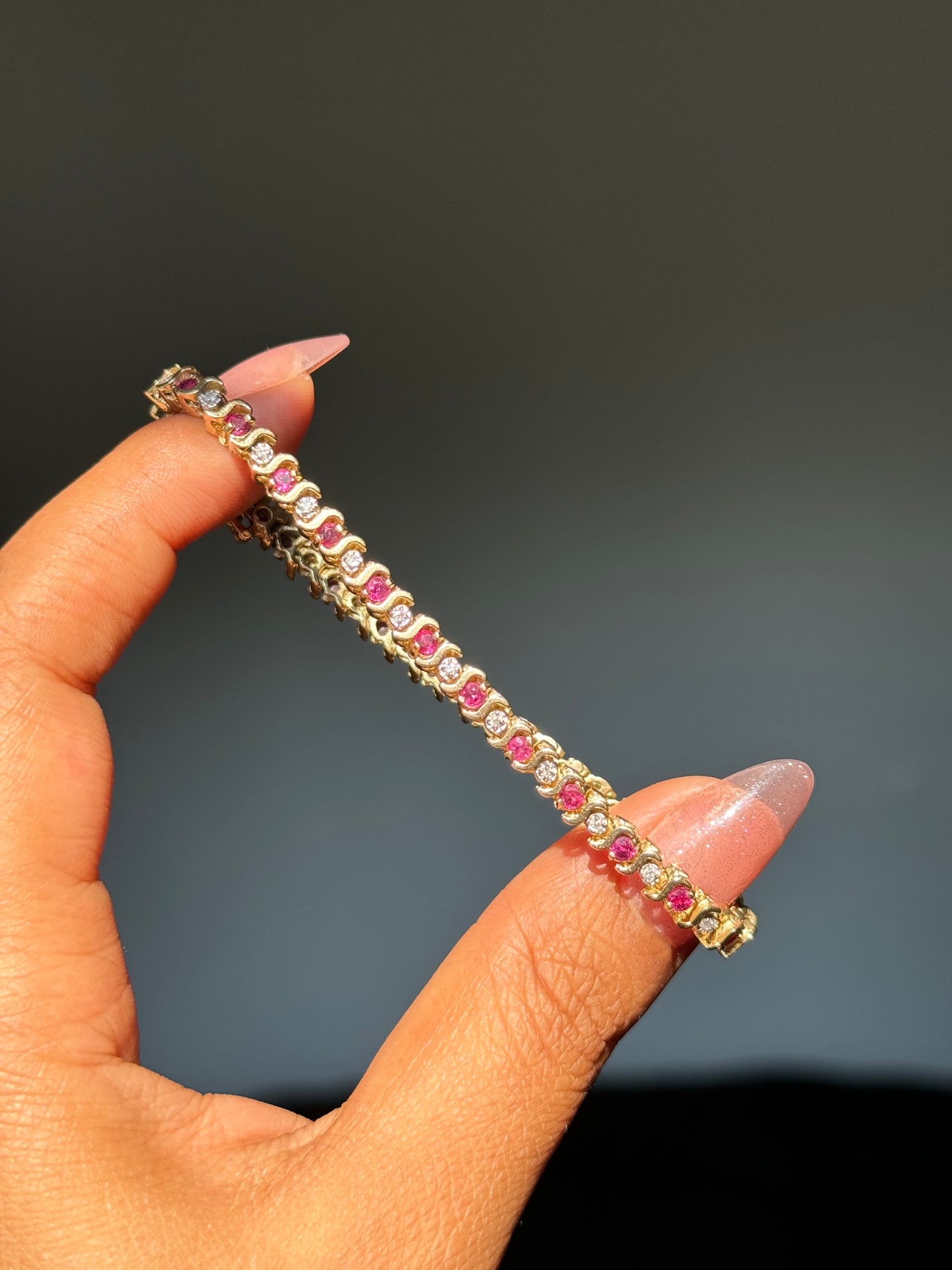 14k vintage ruby and diamond accent bracelet