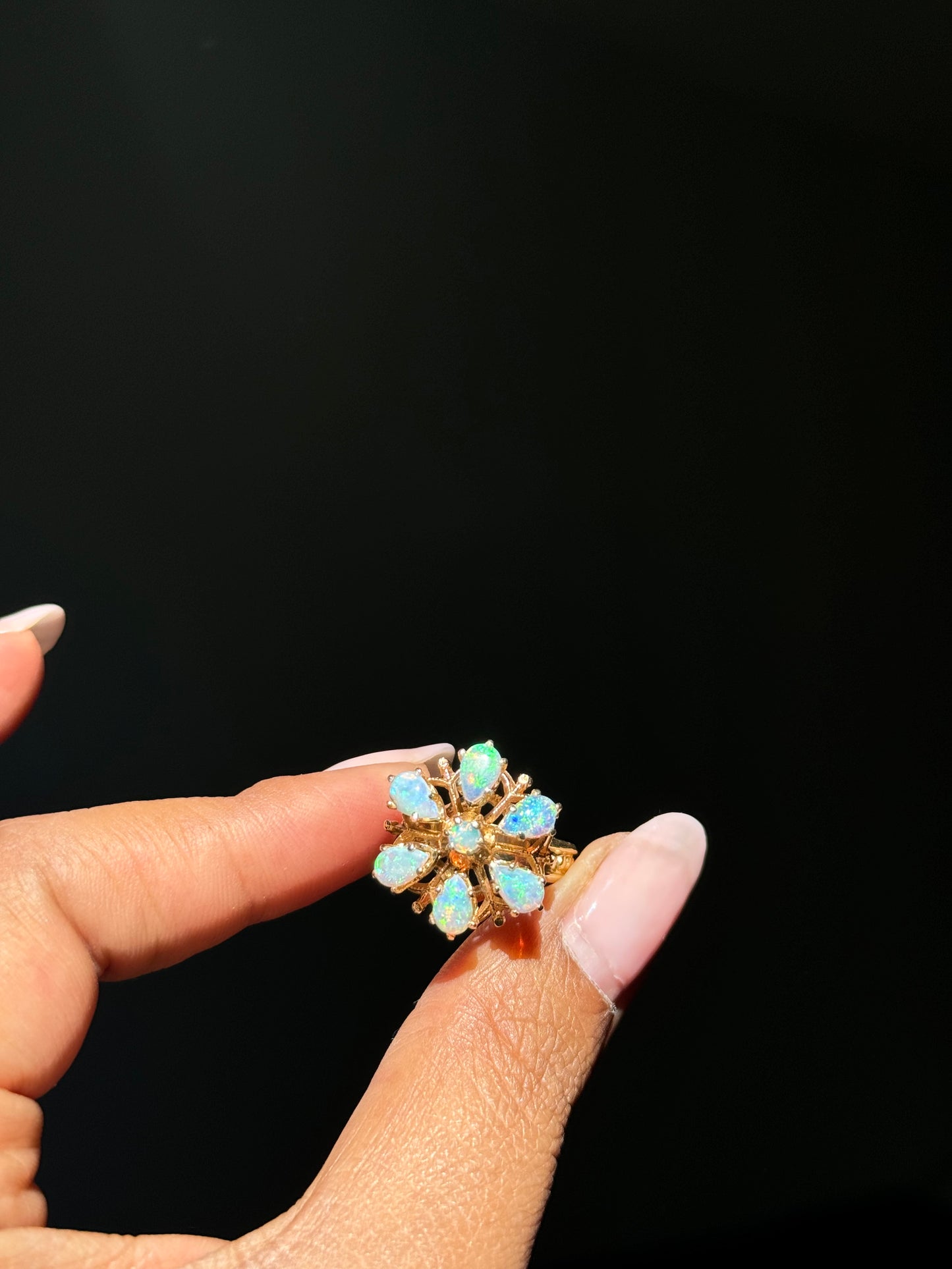 14k opal Cluster Flower Ring