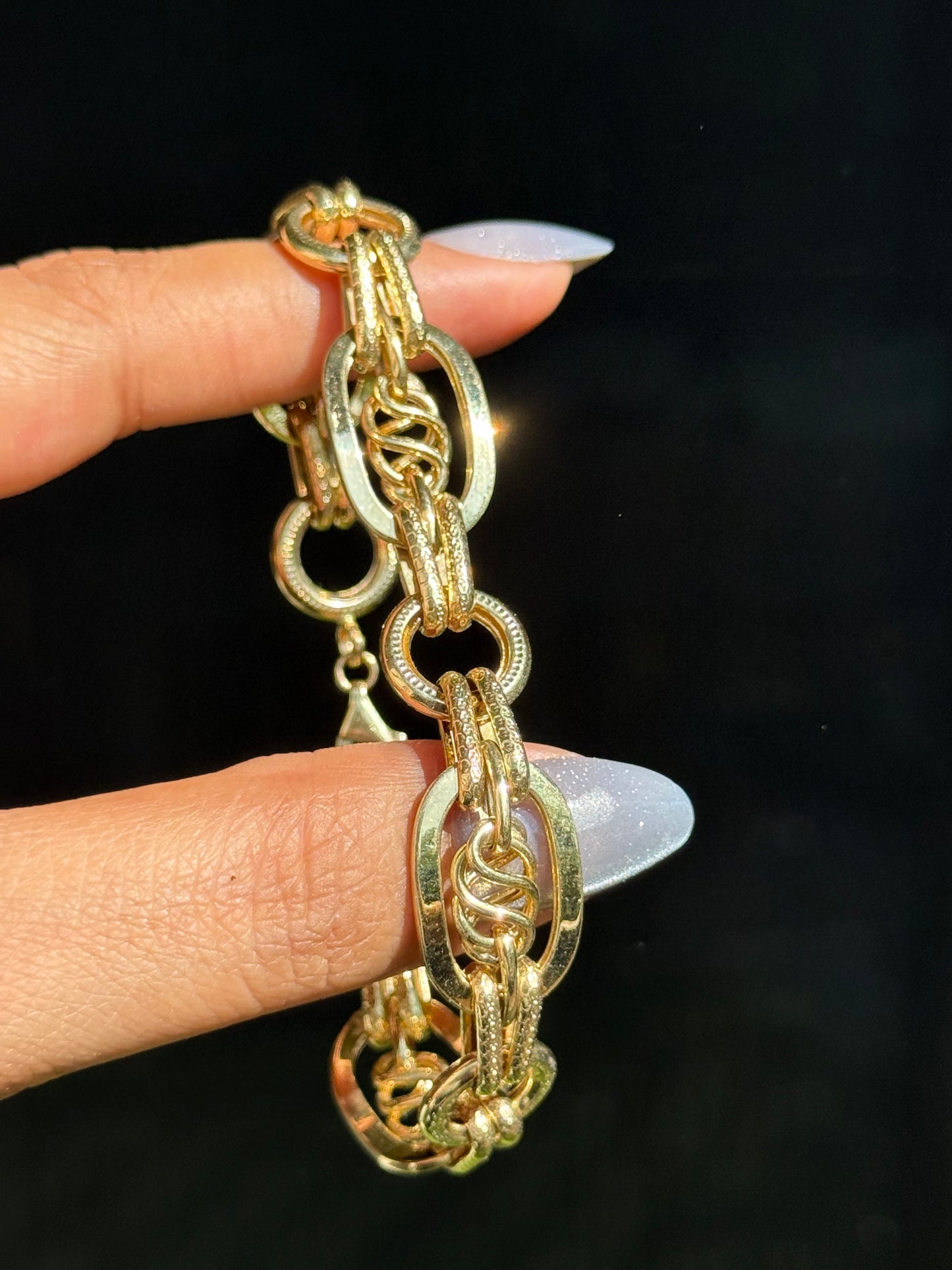 14k Chunky Wide fancy mixed link bracelet