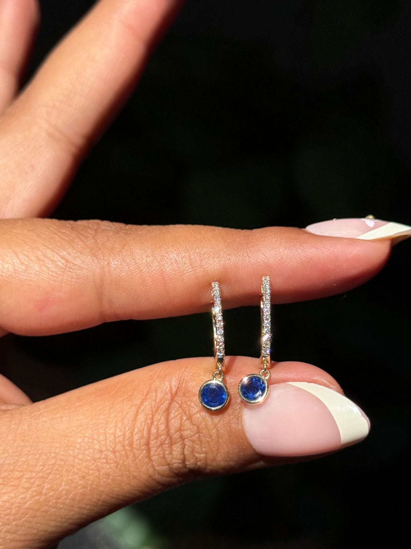 14k diamond and sapphire Huggies BY E F F Y 💙
