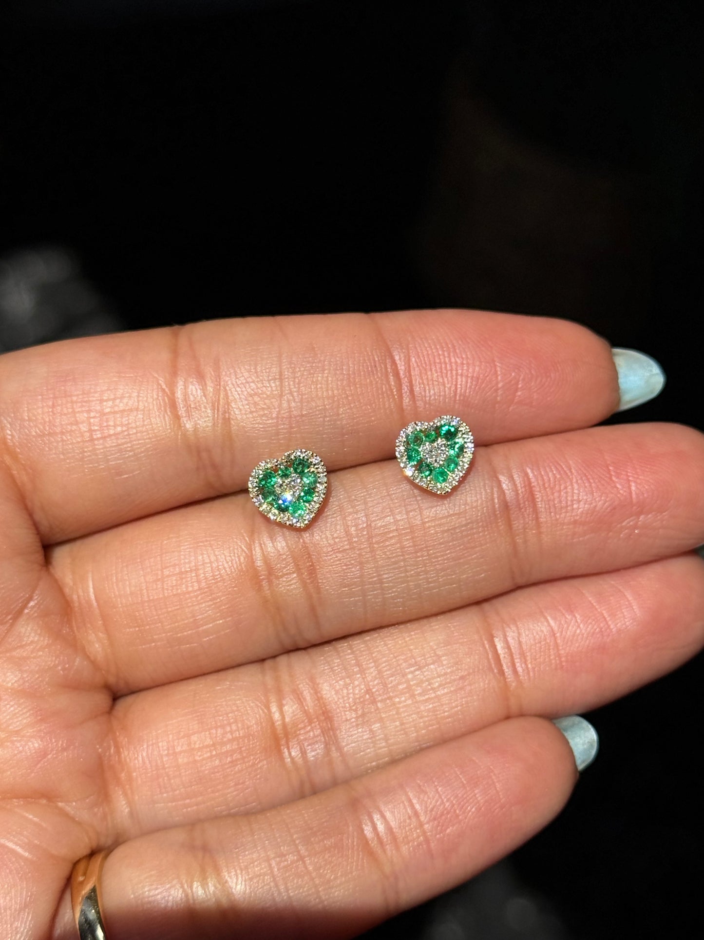 14kEmeralds & Diamonds heart earrings