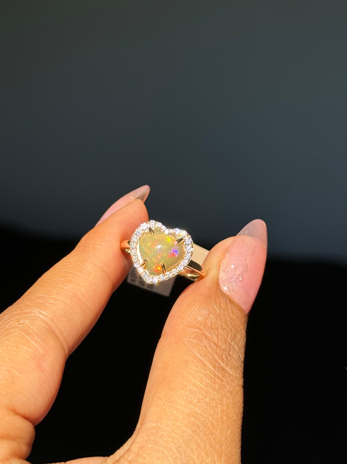 14k Opal and Diamond Heart ring By EFFY
