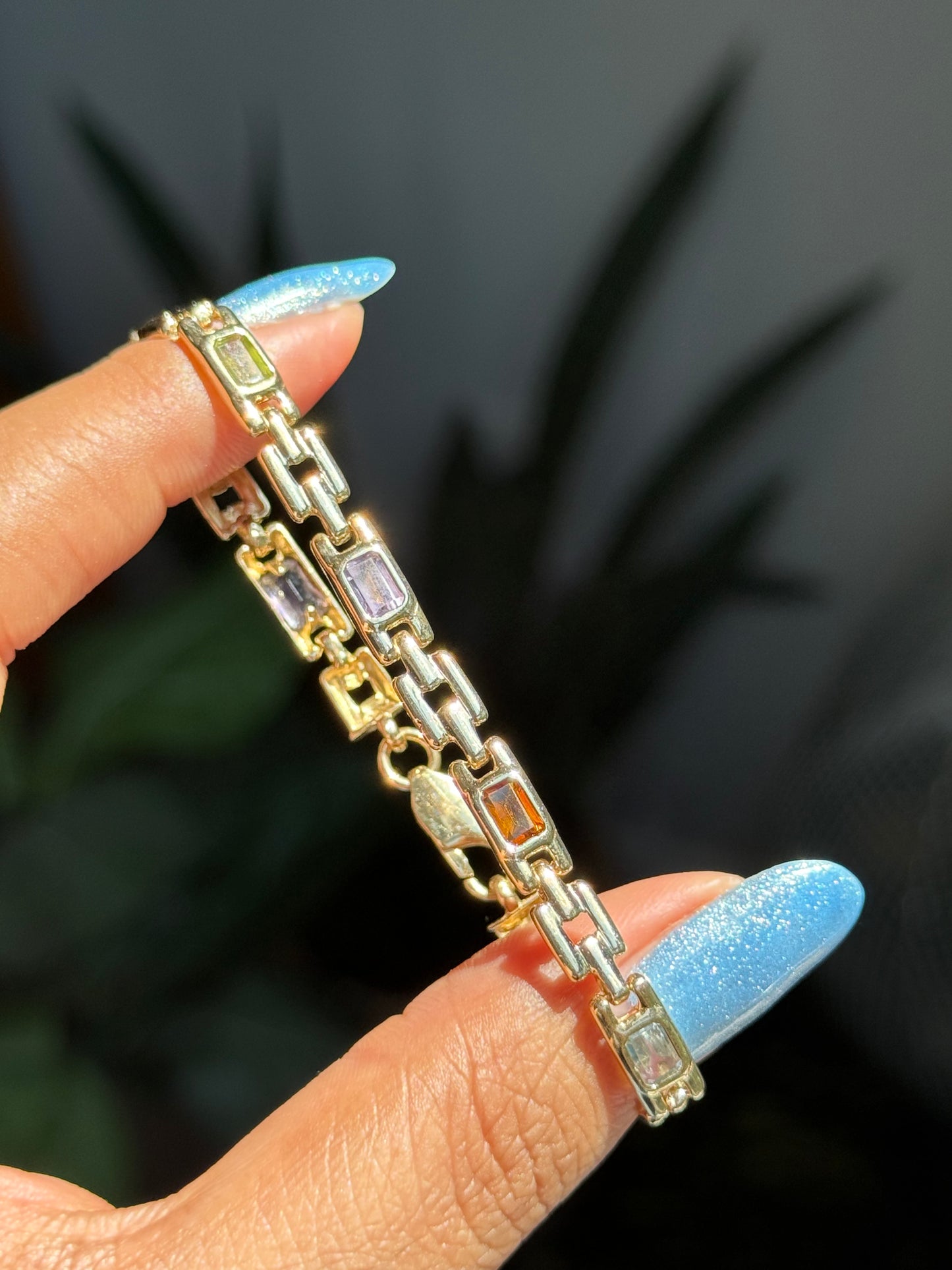 Vintage 14k multi Gemstons panther bracelet