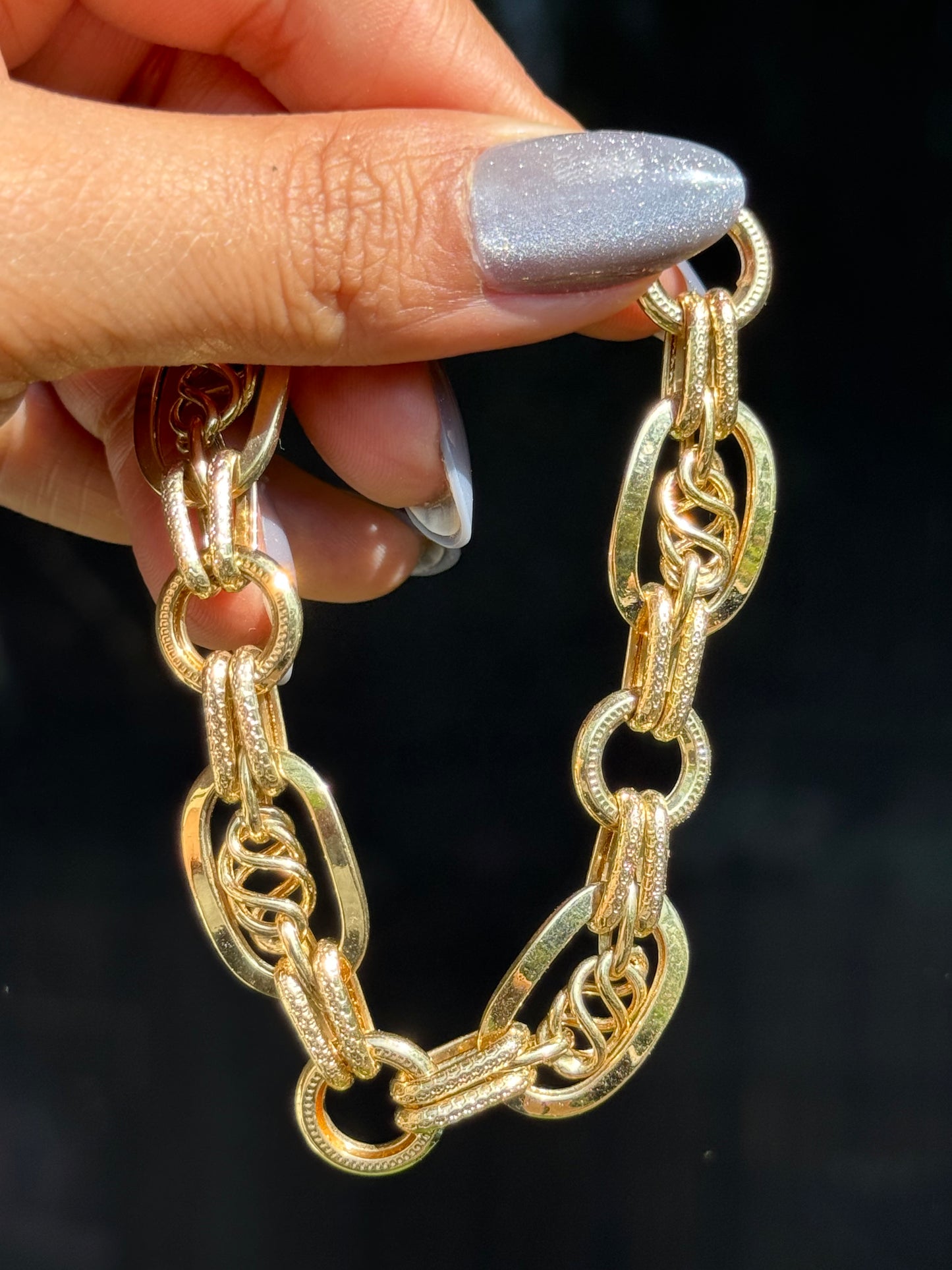 14k Chunky Wide fancy mixed link bracelet