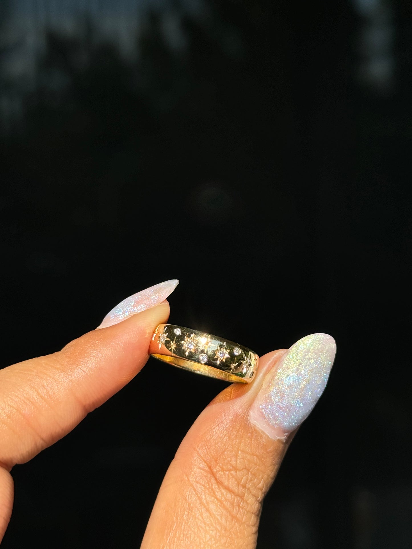 14k yellow gold hand engraving Galaxy star band