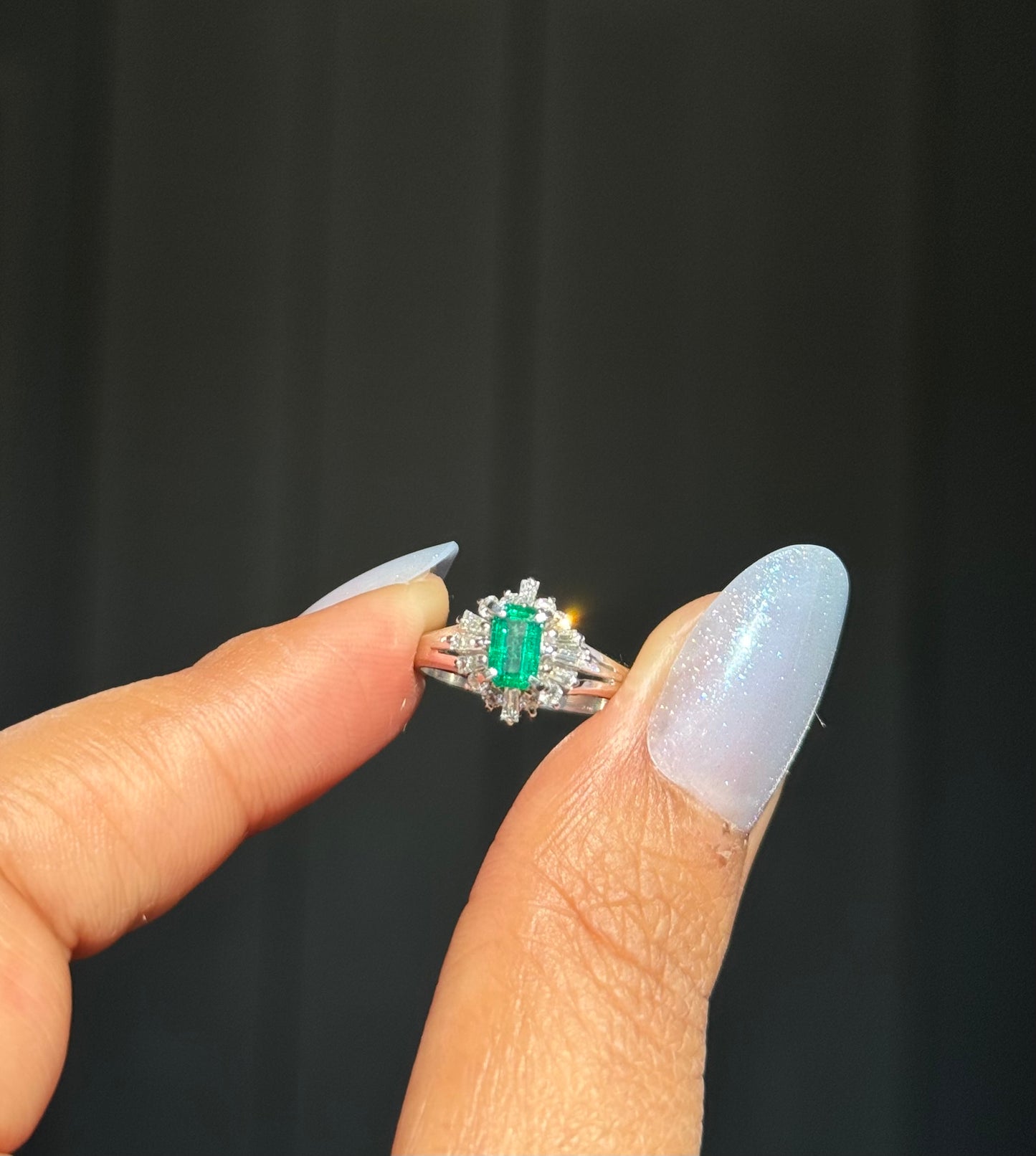 platinum Ballerina Colombian emerald and diamond Ring