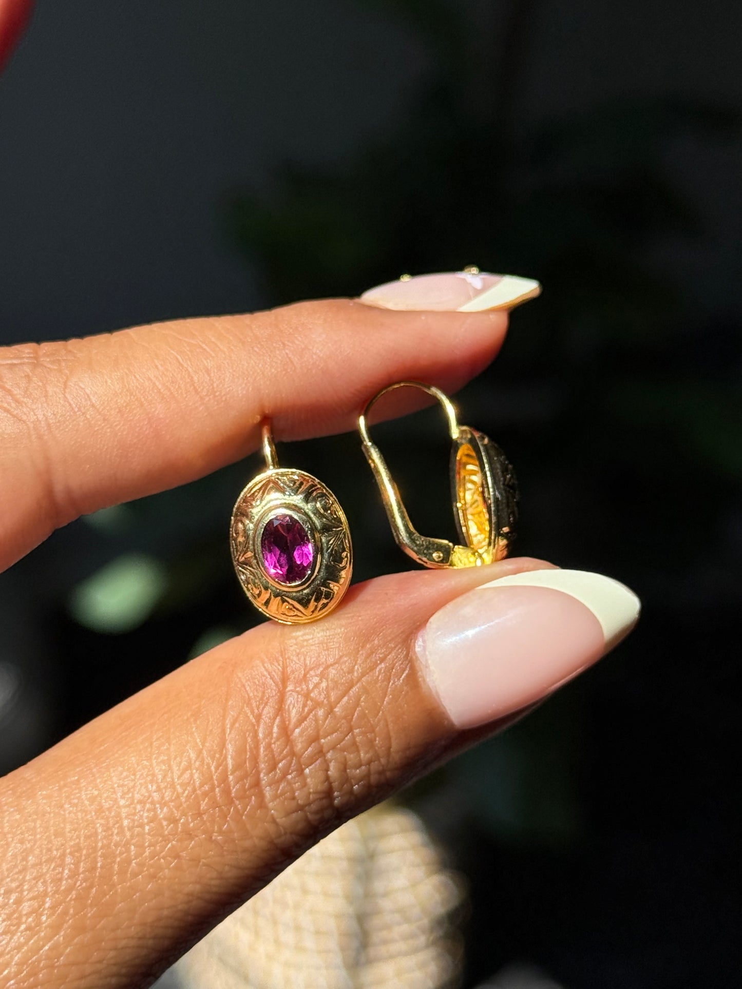 vintage 14k Italian earrings with juicy synthetic rubies