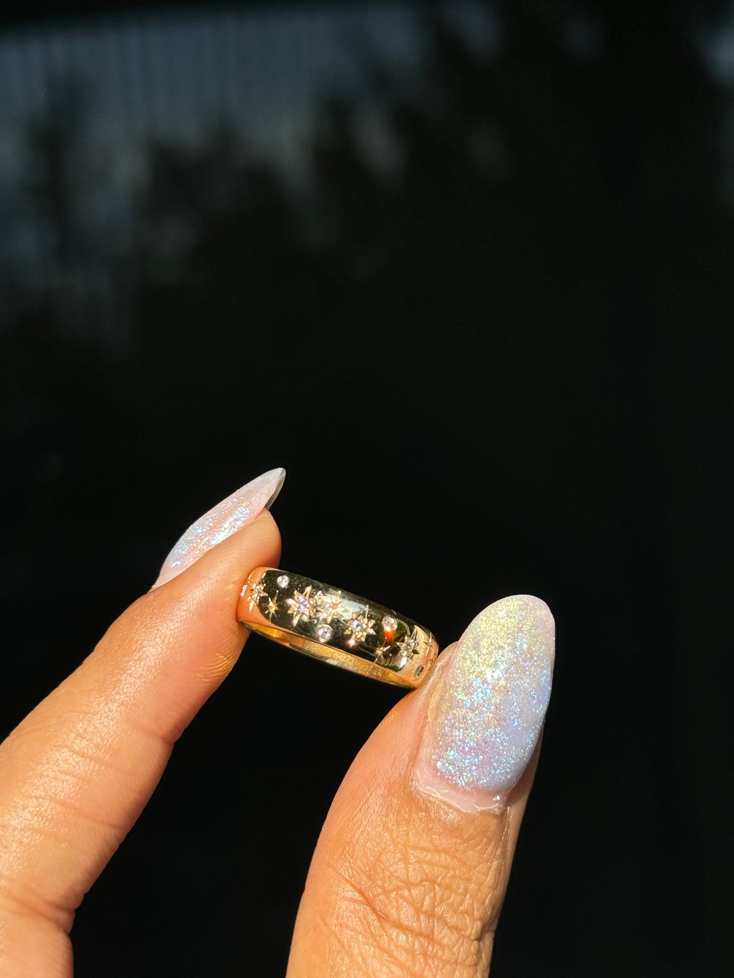 14k yellow gold hand engraving Galaxy star band