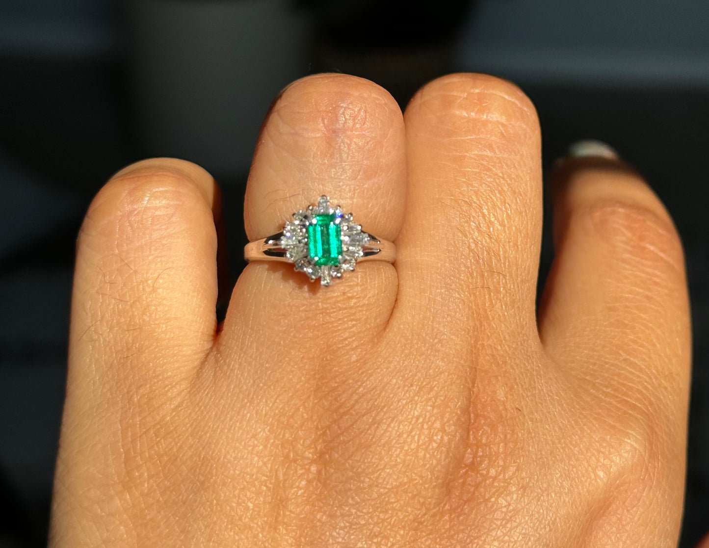 platinum Ballerina Colombian emerald and diamond Ring