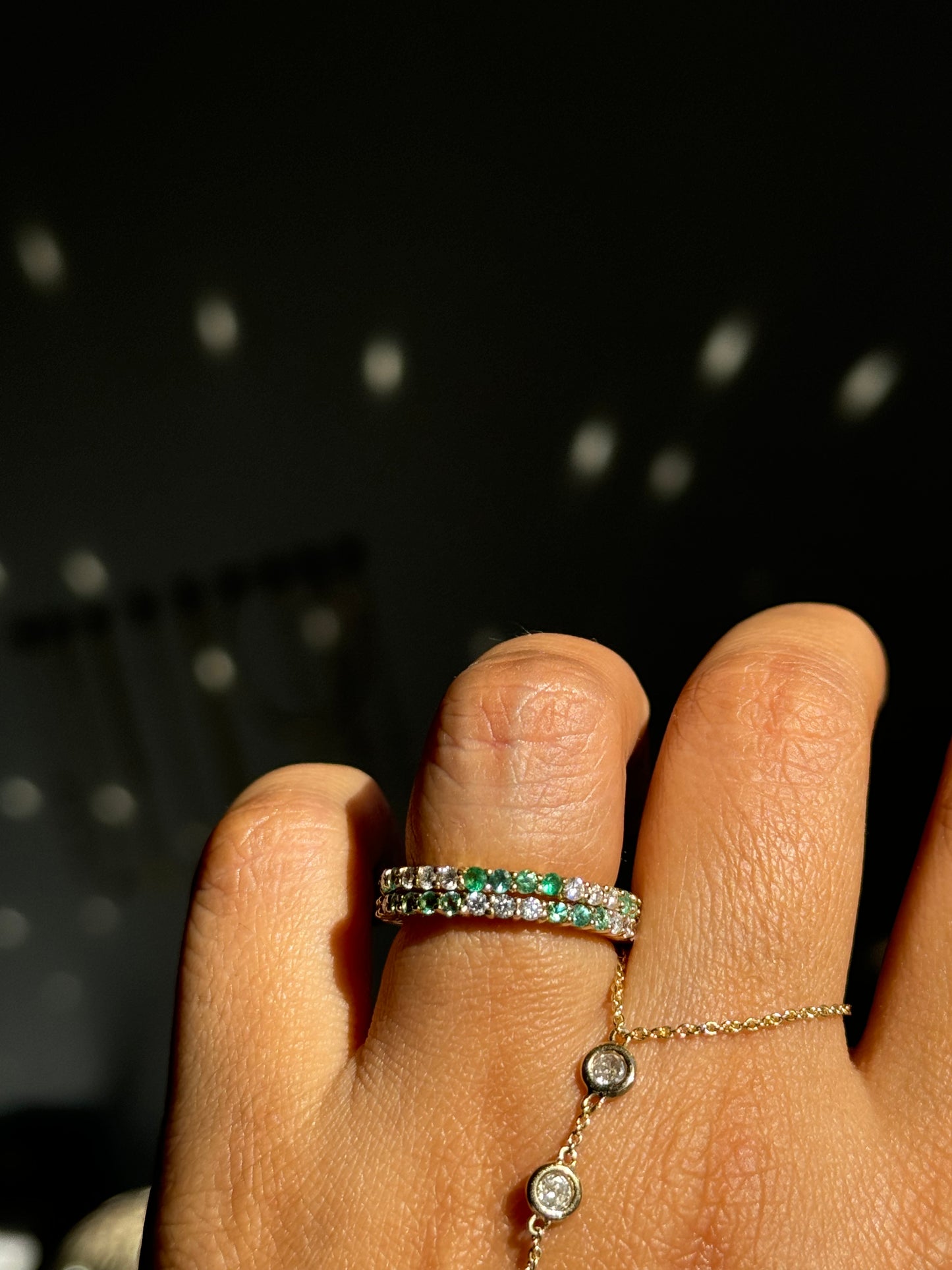 14k eternity diamonds and emeralds bands