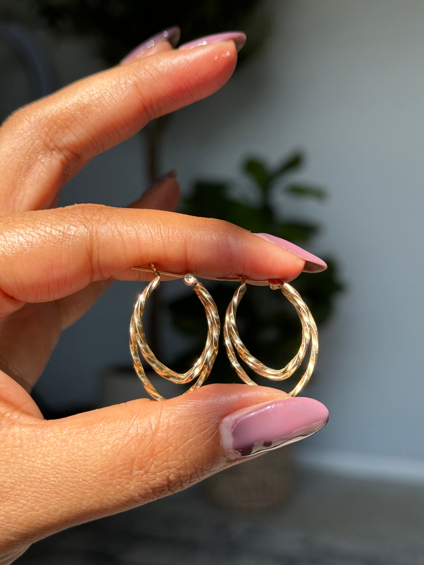 14k triple twisted hoop earrings