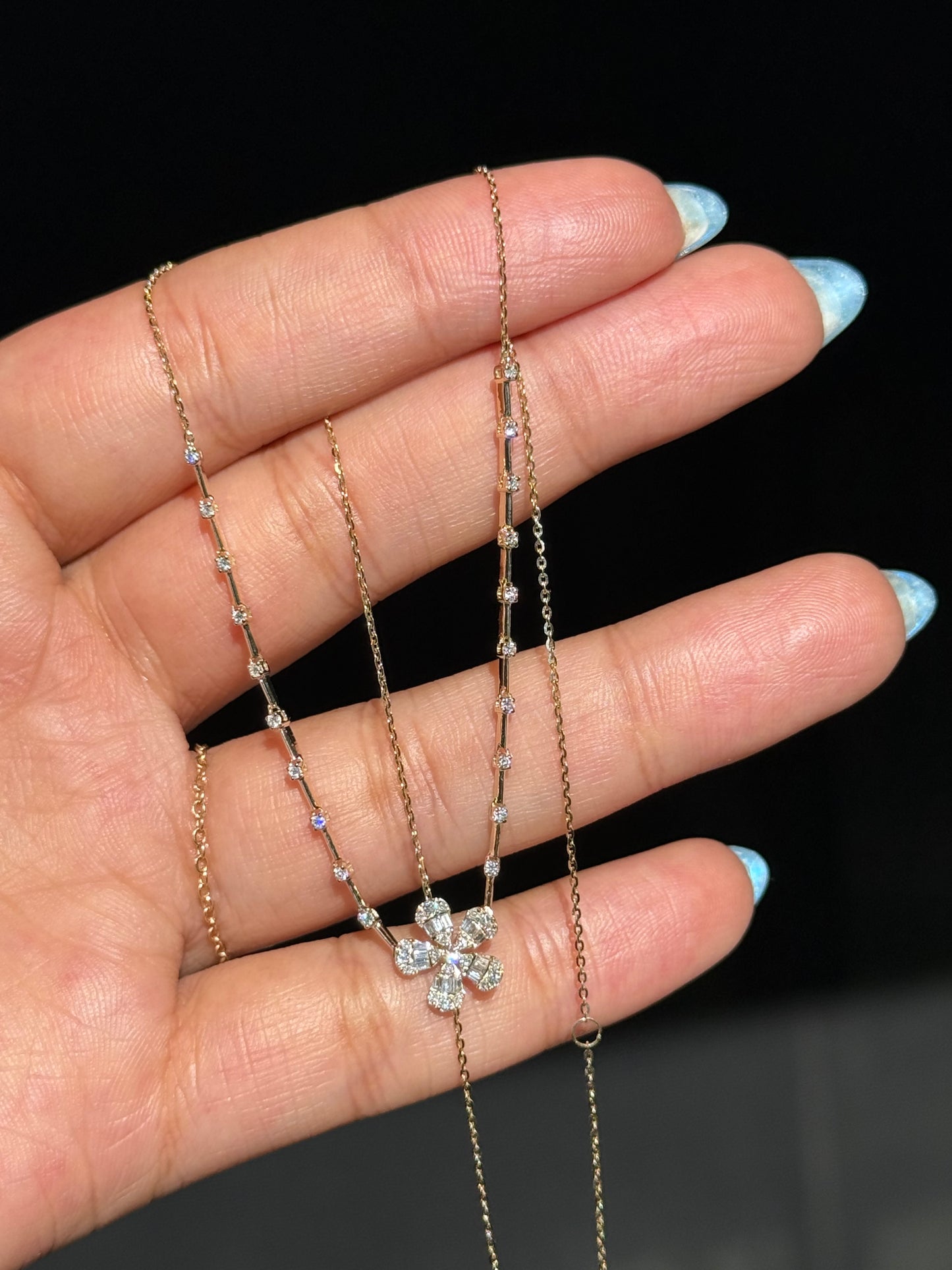 14k yellow gold diamond flower necklace,