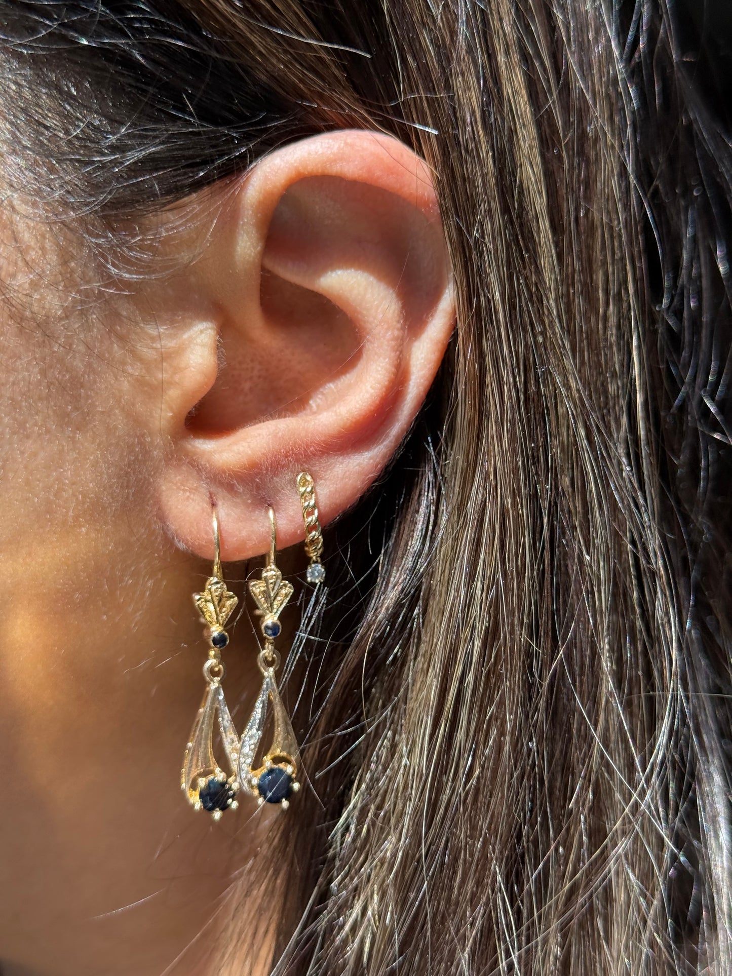 Vintage 14k sapphire and diamond dangle drop earrings✨