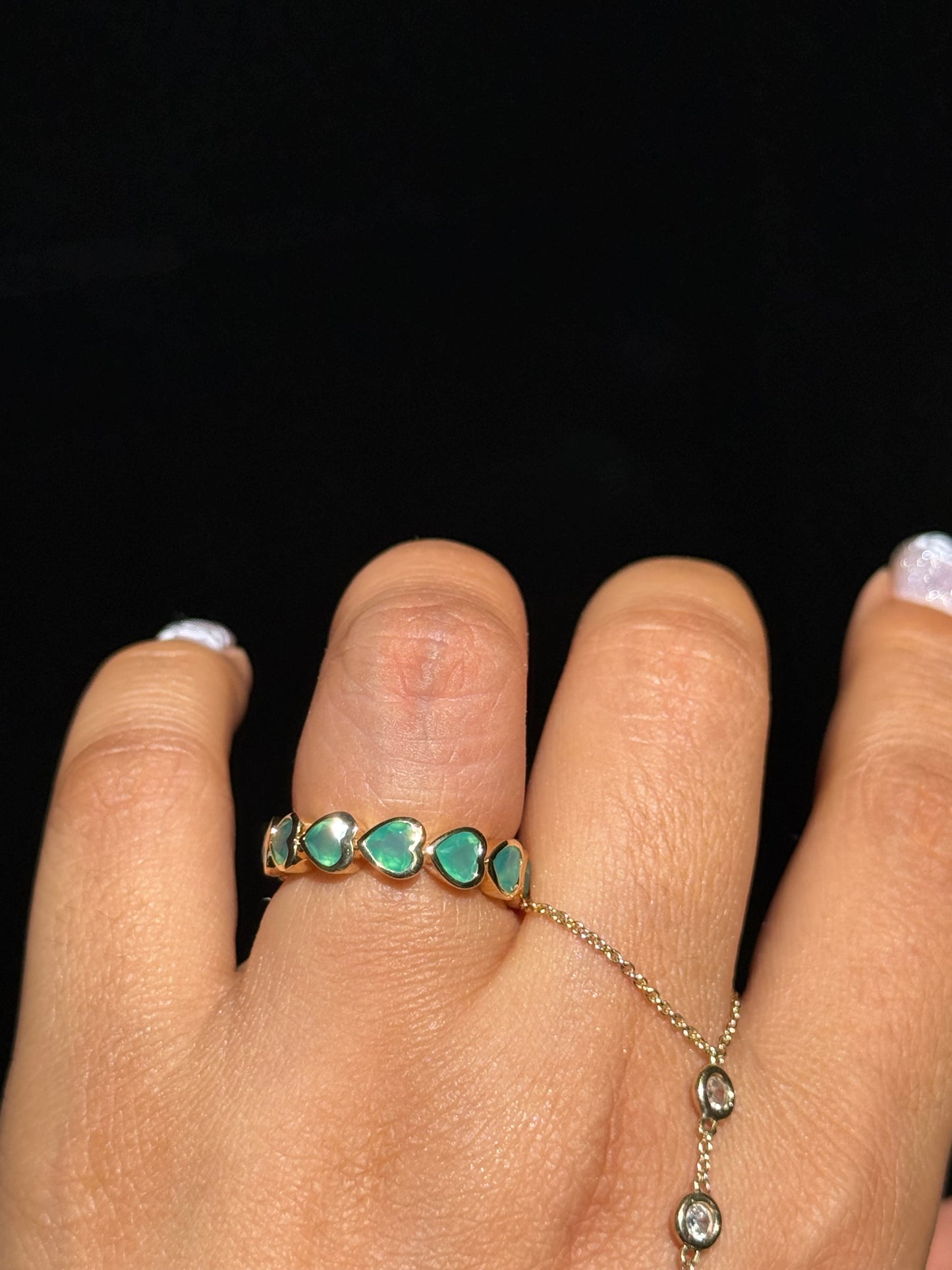 14k Green Agate Heart Ring