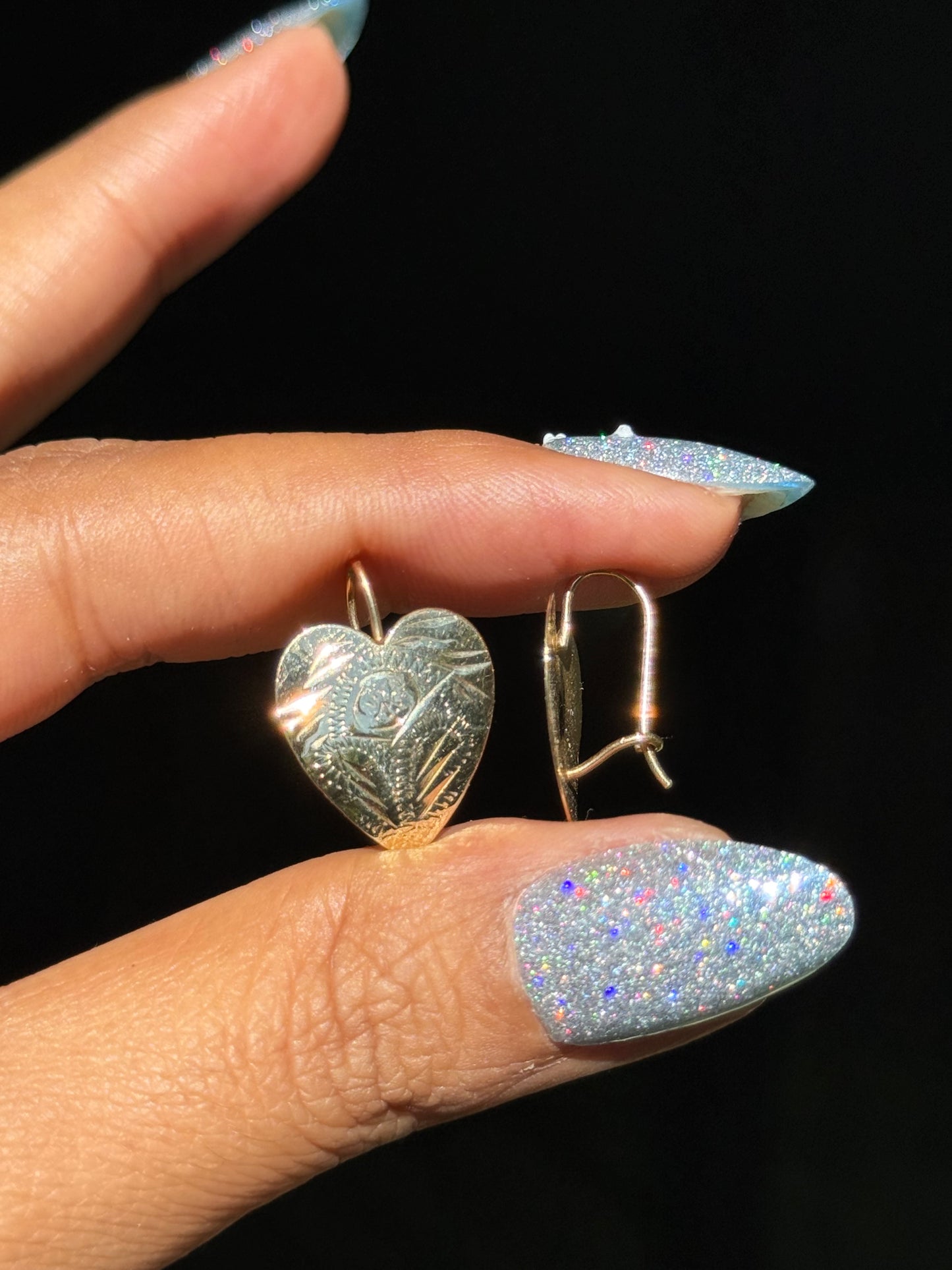 vintage 14k hand etched heart earrings