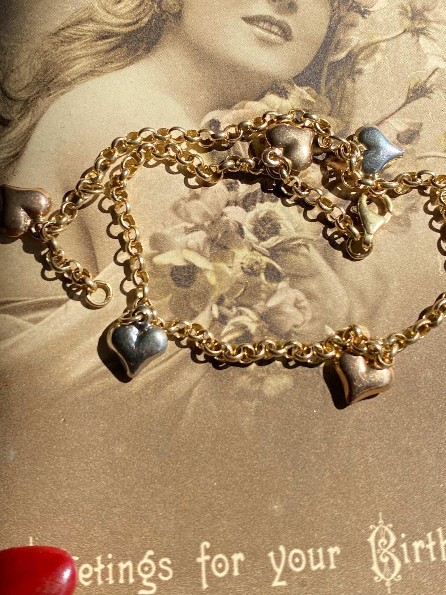 14k rolo hearts anklet