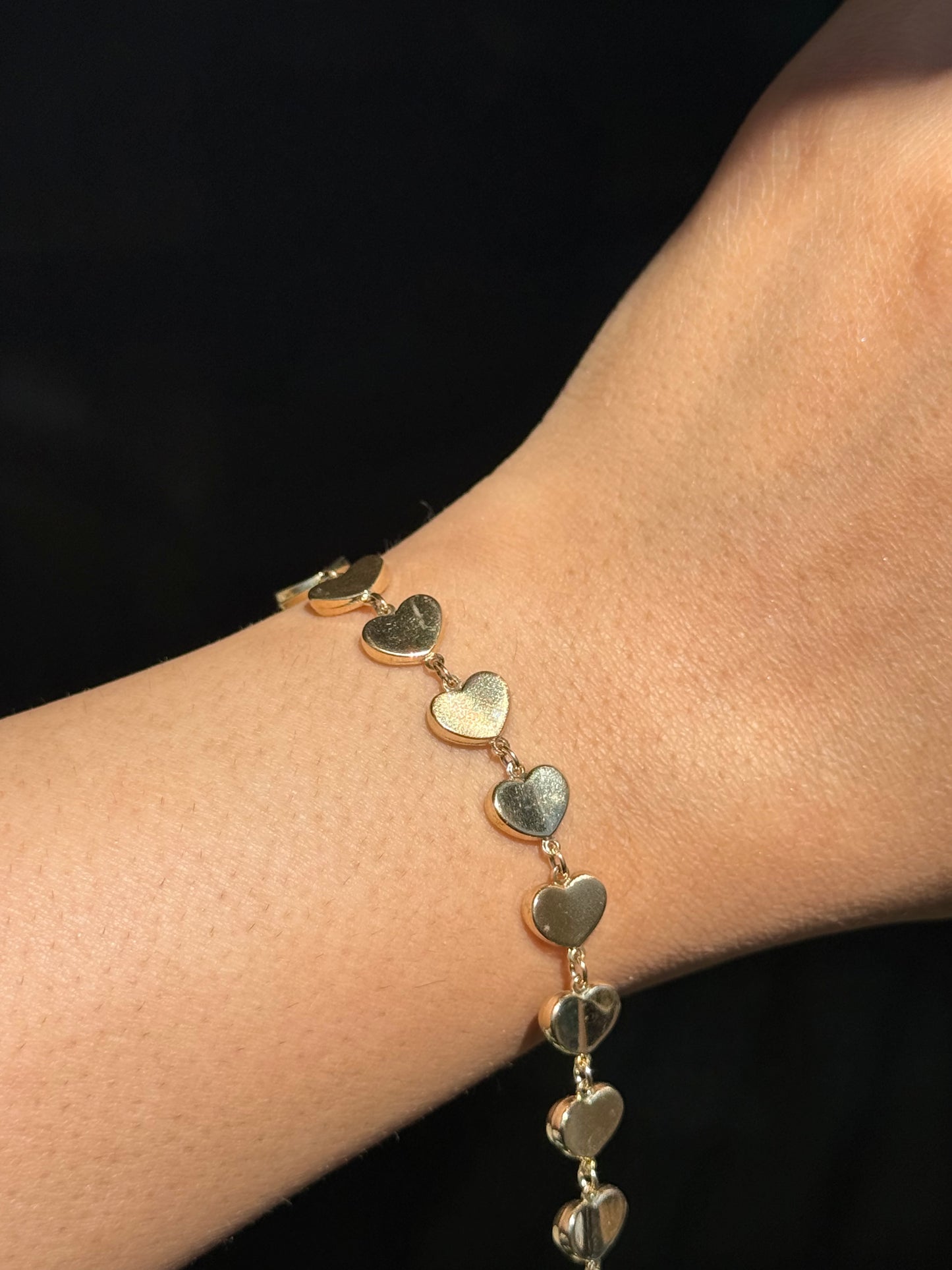 14k yellow gold puffy heart link bracelet