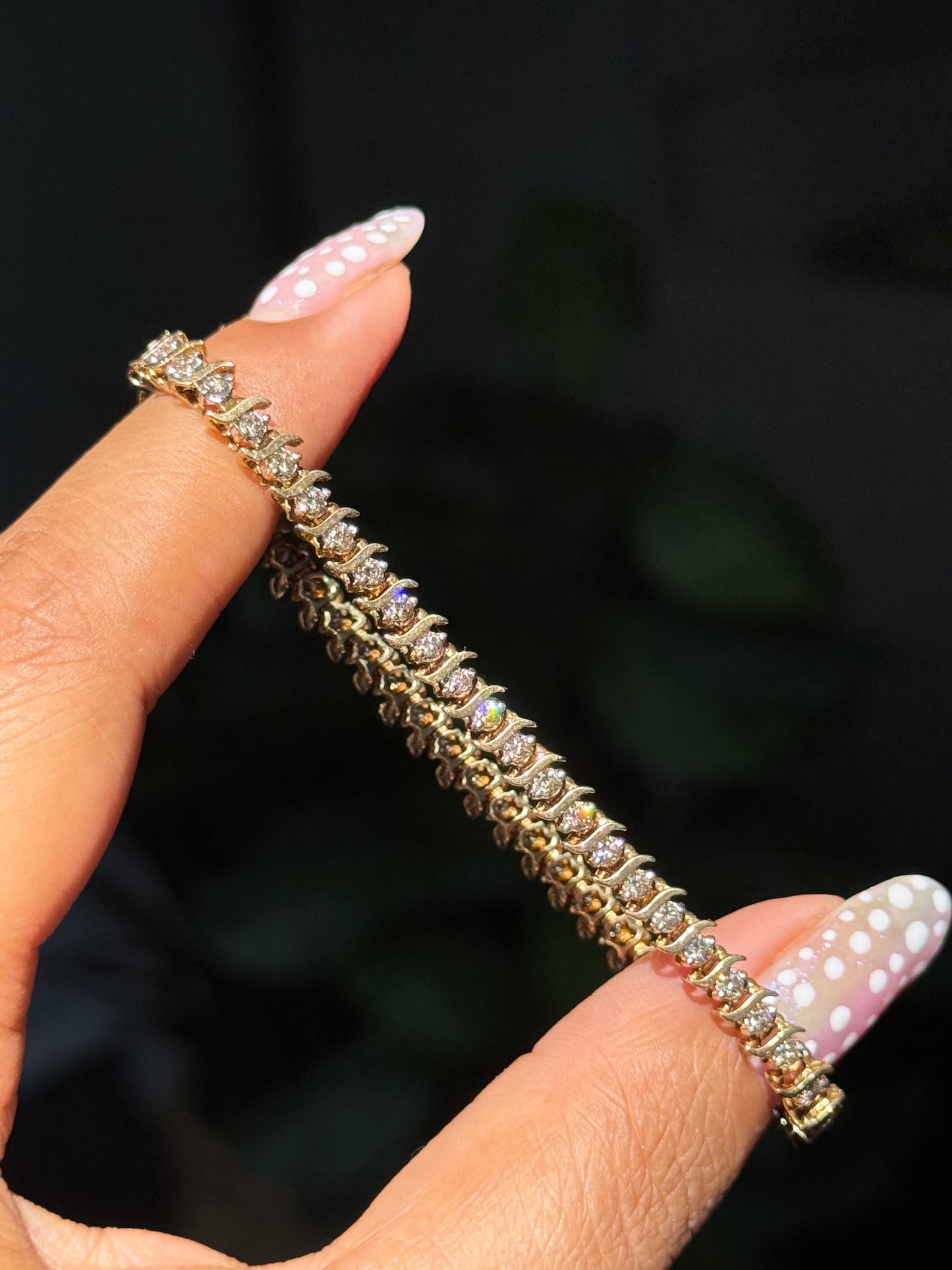 14k Wavy S link tennis bracelet
