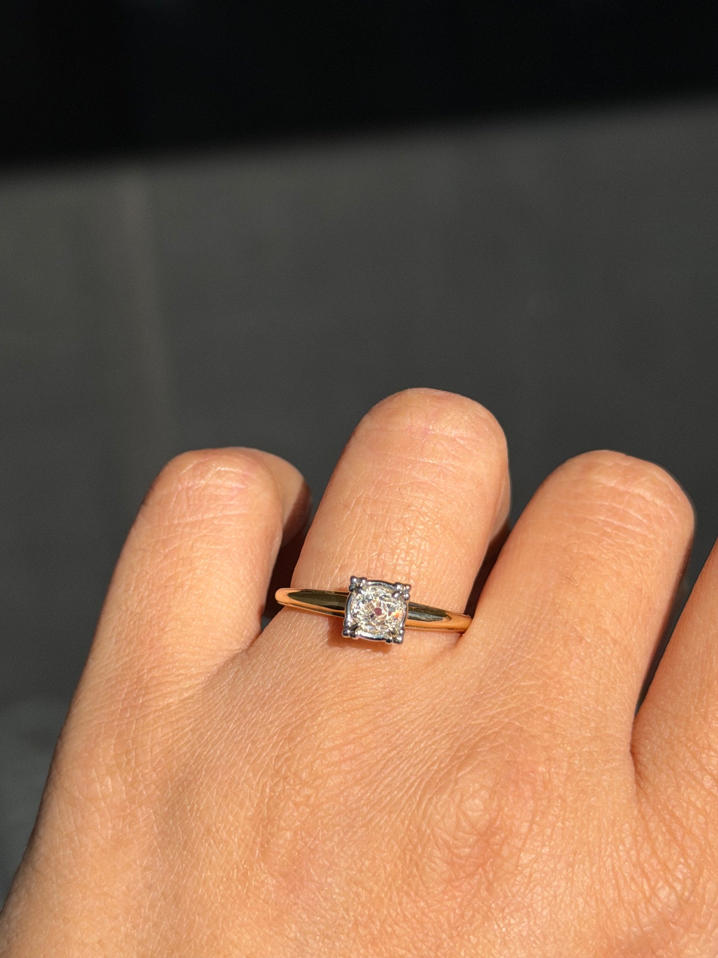 14k old mine cut diamond solitaire ring