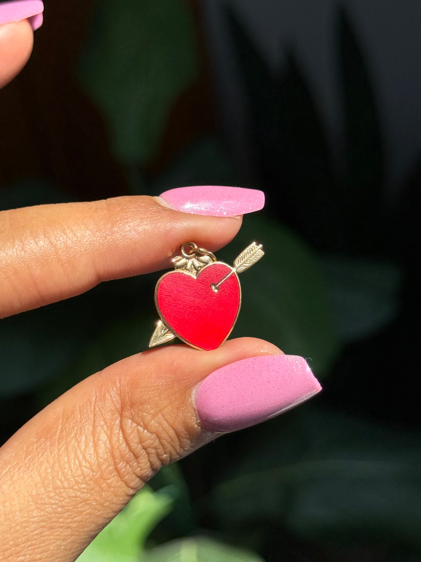 Vintage 14k red enamel Arrowed Heart charm