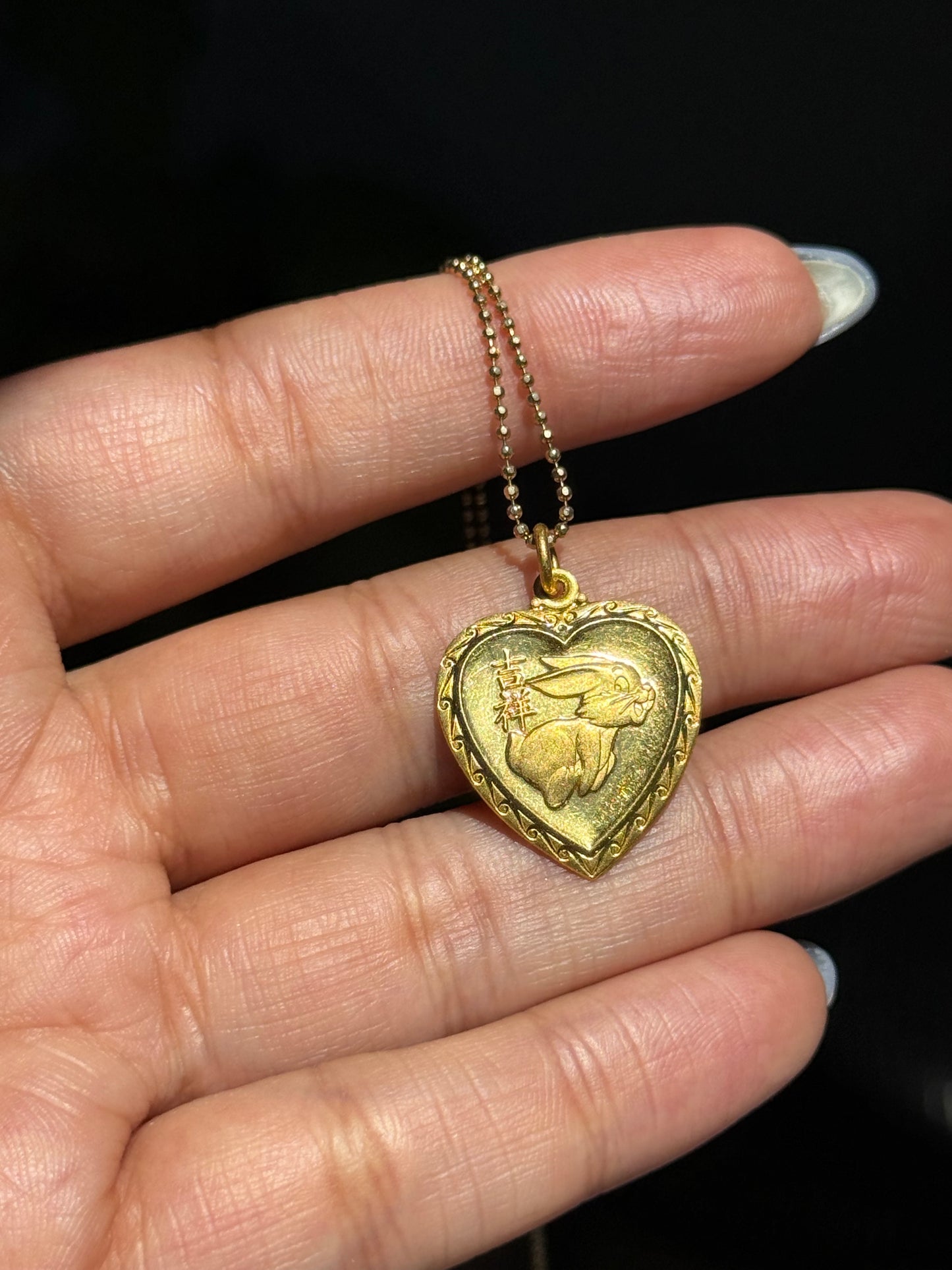 24k Pure gold rabbit Heart charm