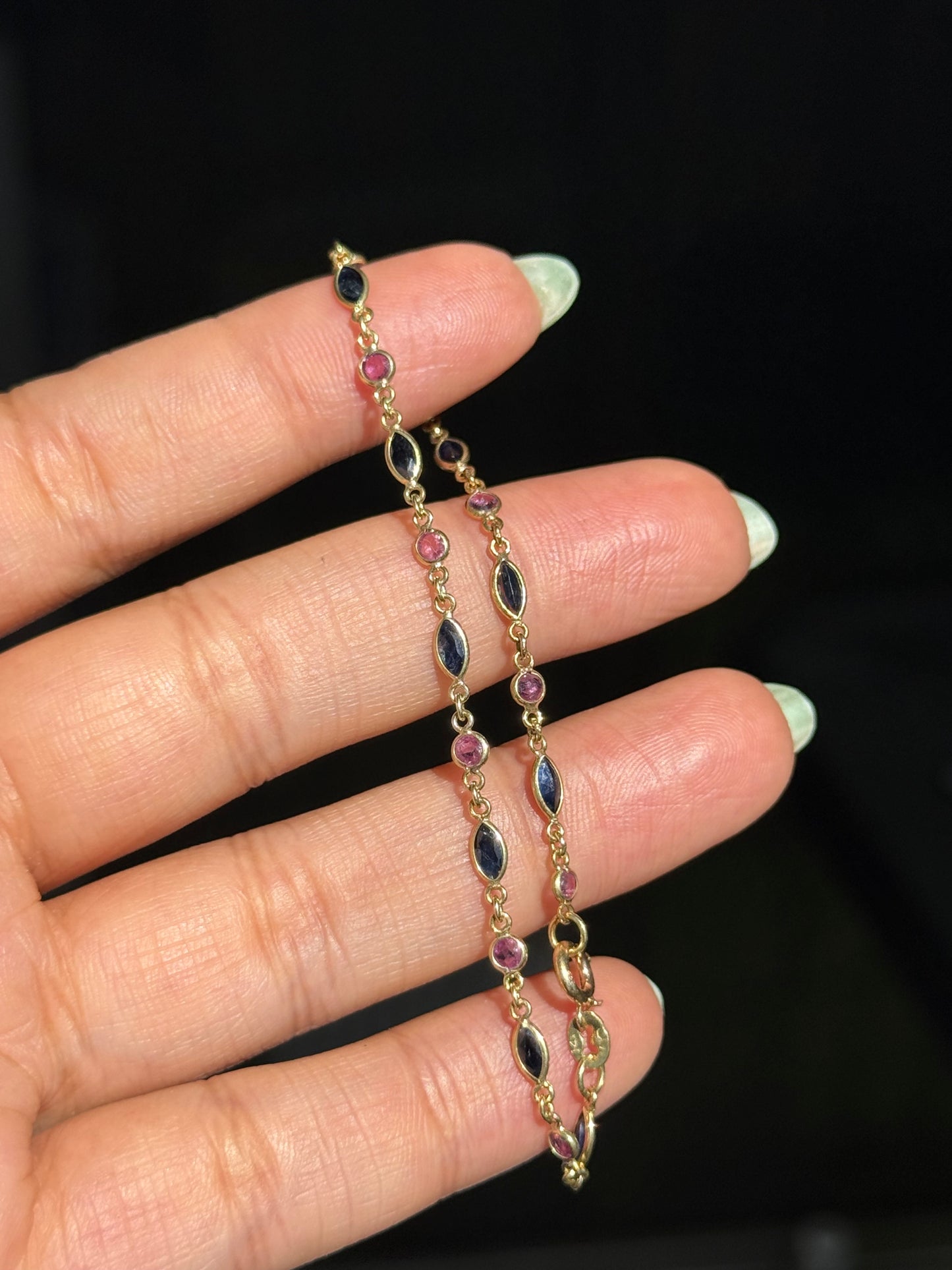 14k yellow gold blue and pink natural sapphires bracelet