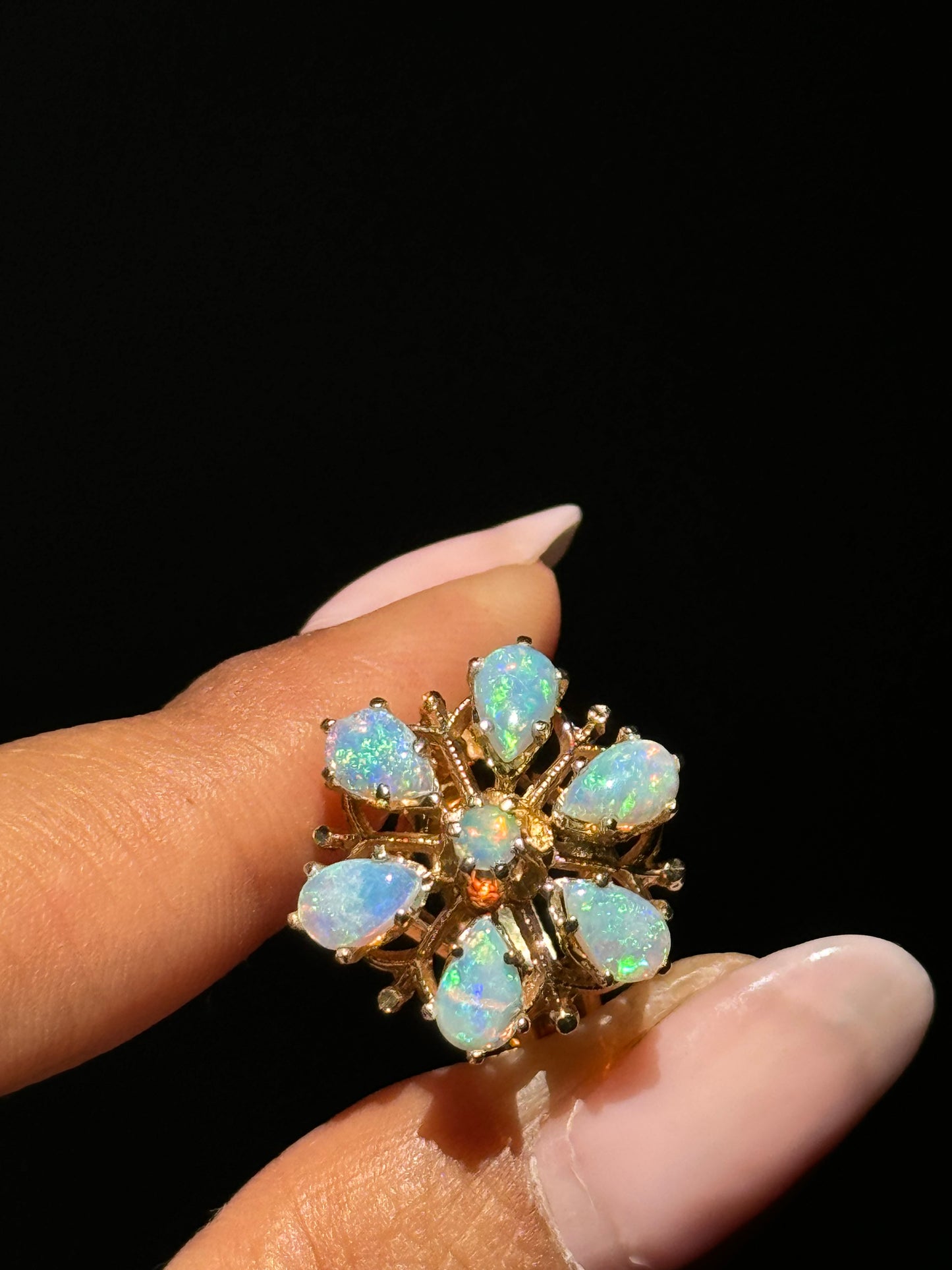 14k opal Cluster Flower Ring