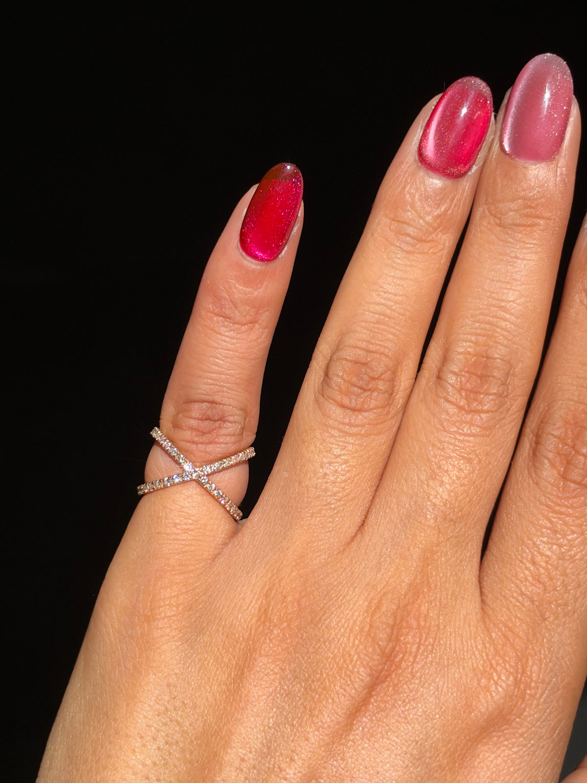 18k Rose gold X diamond pink ring