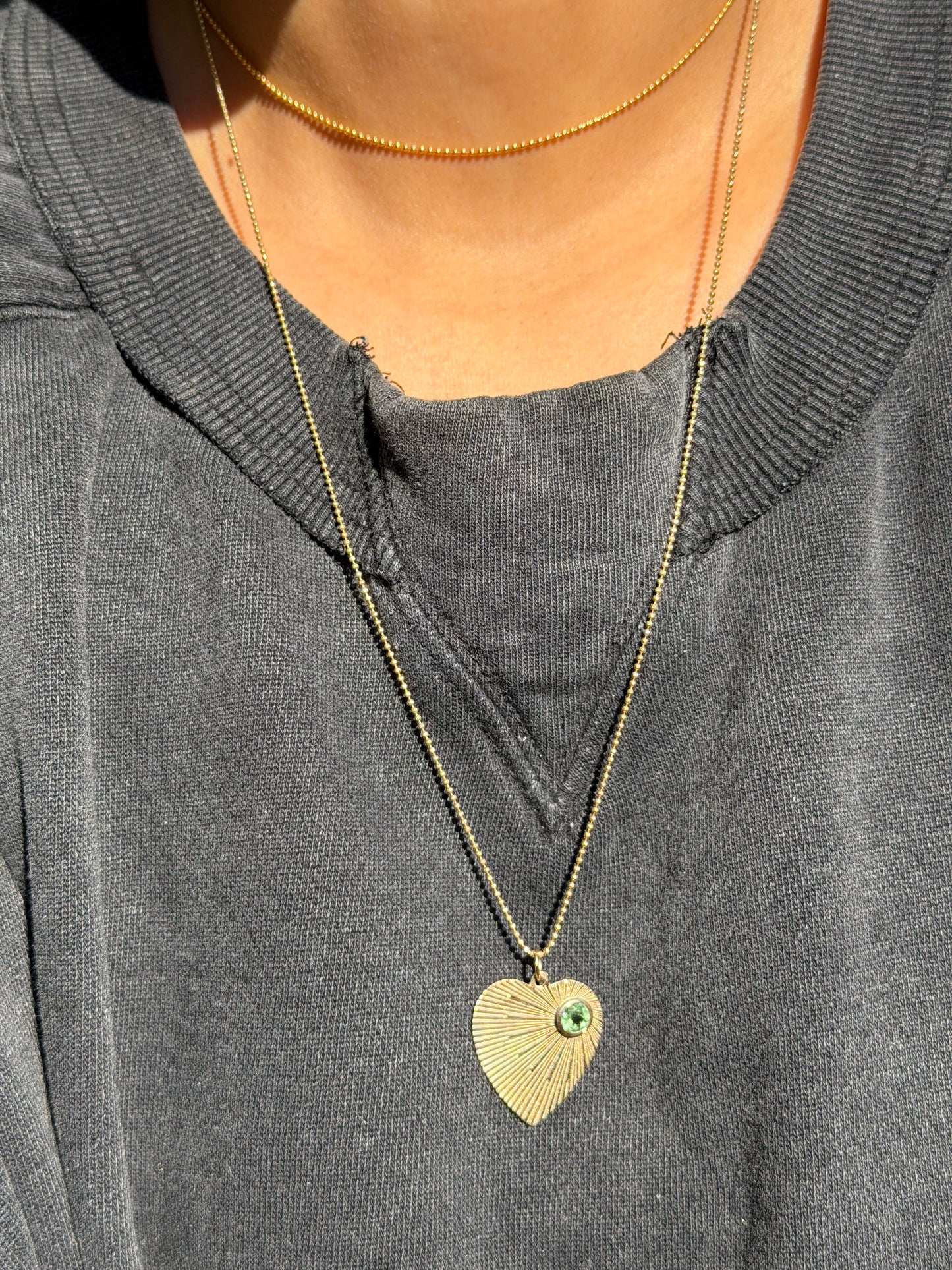 14k Fluted Green Tourmaline heart charm