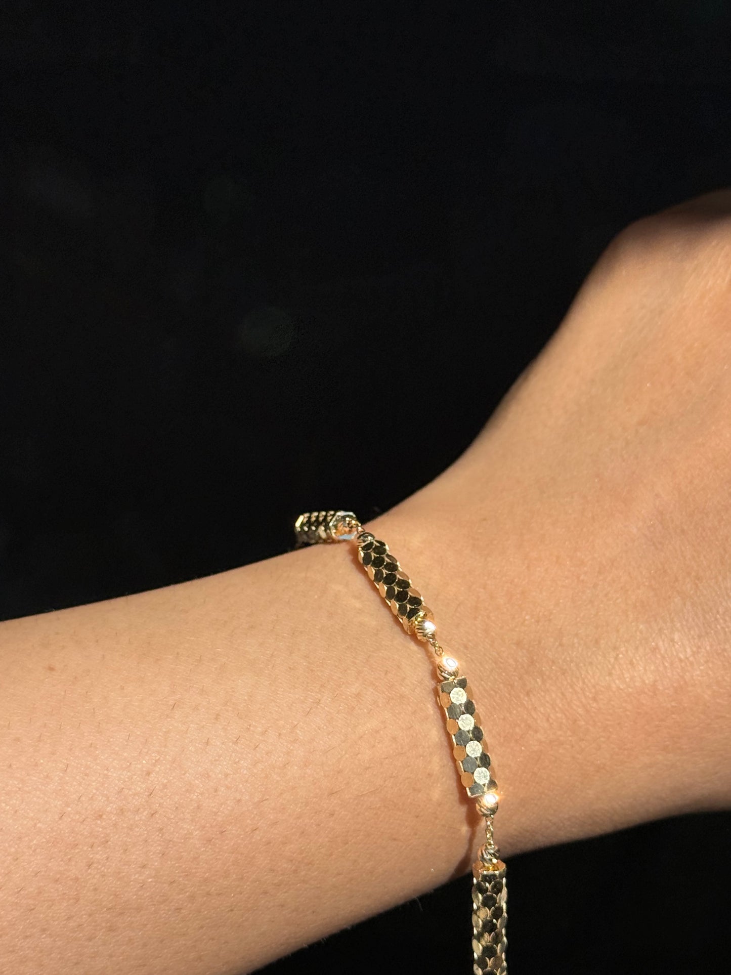 14k Sequins bar link bracelet with 🪩 beads