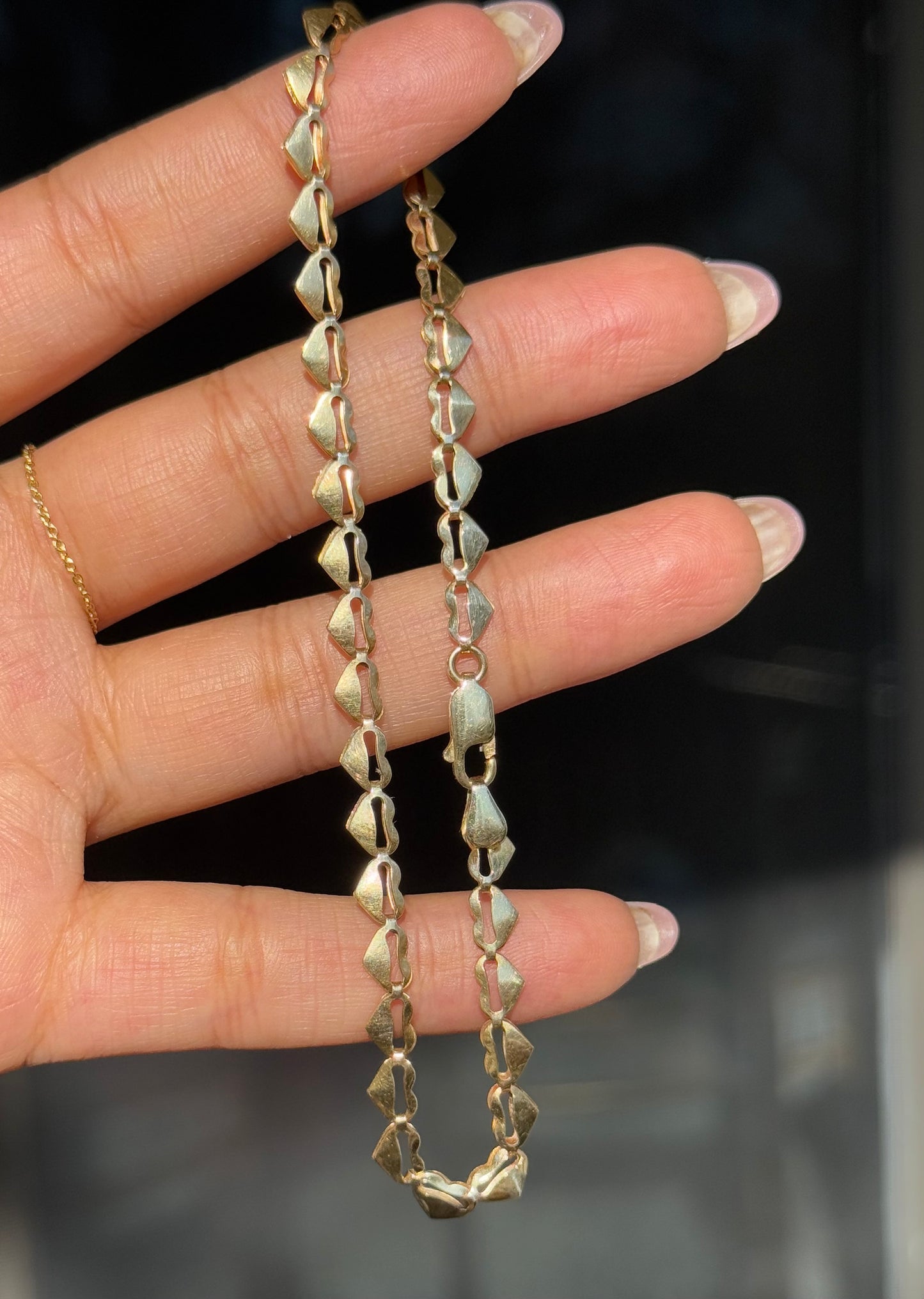 14k double sided heart link anklet,