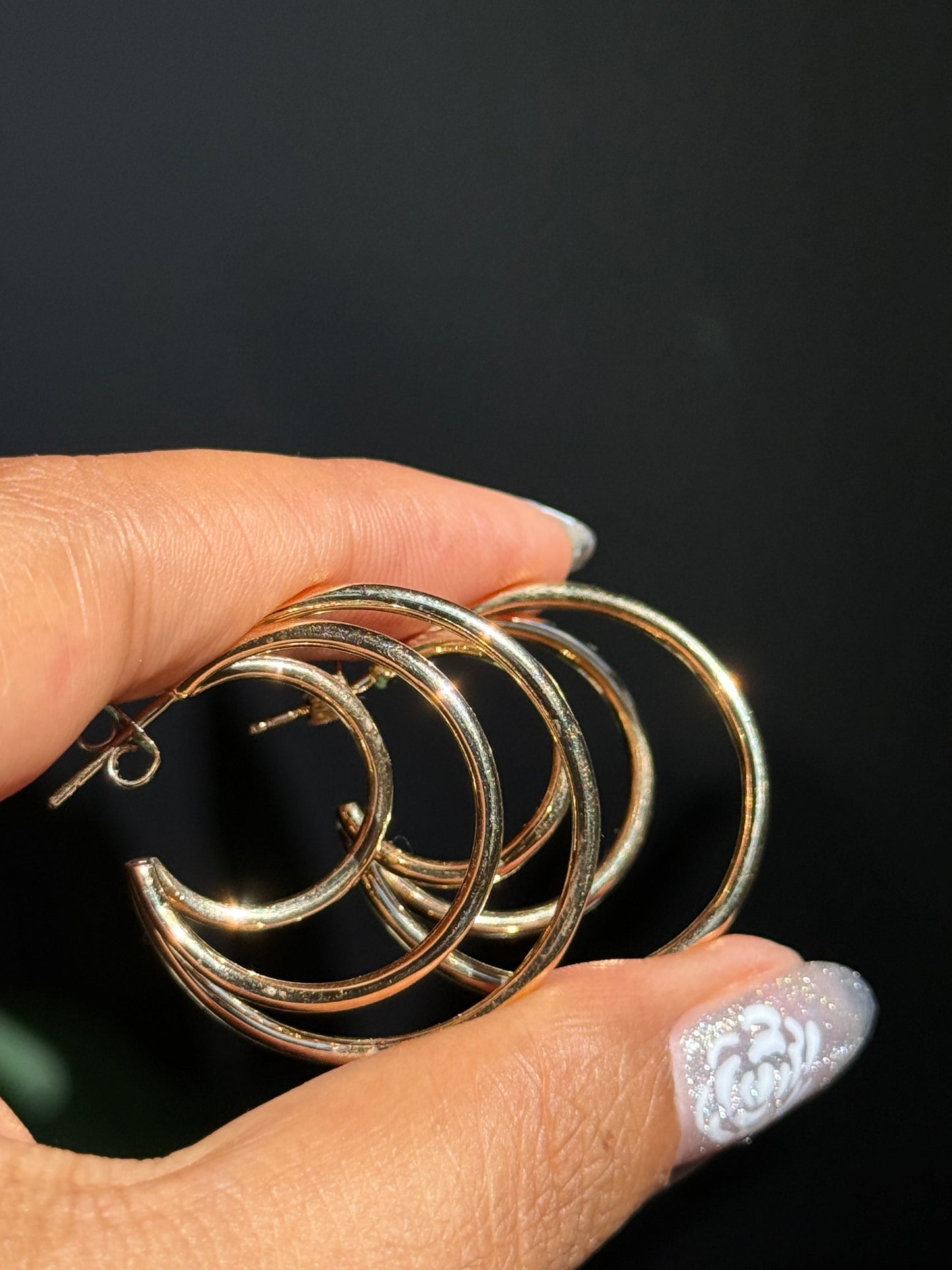 14k Triple Crescent moon Hoops