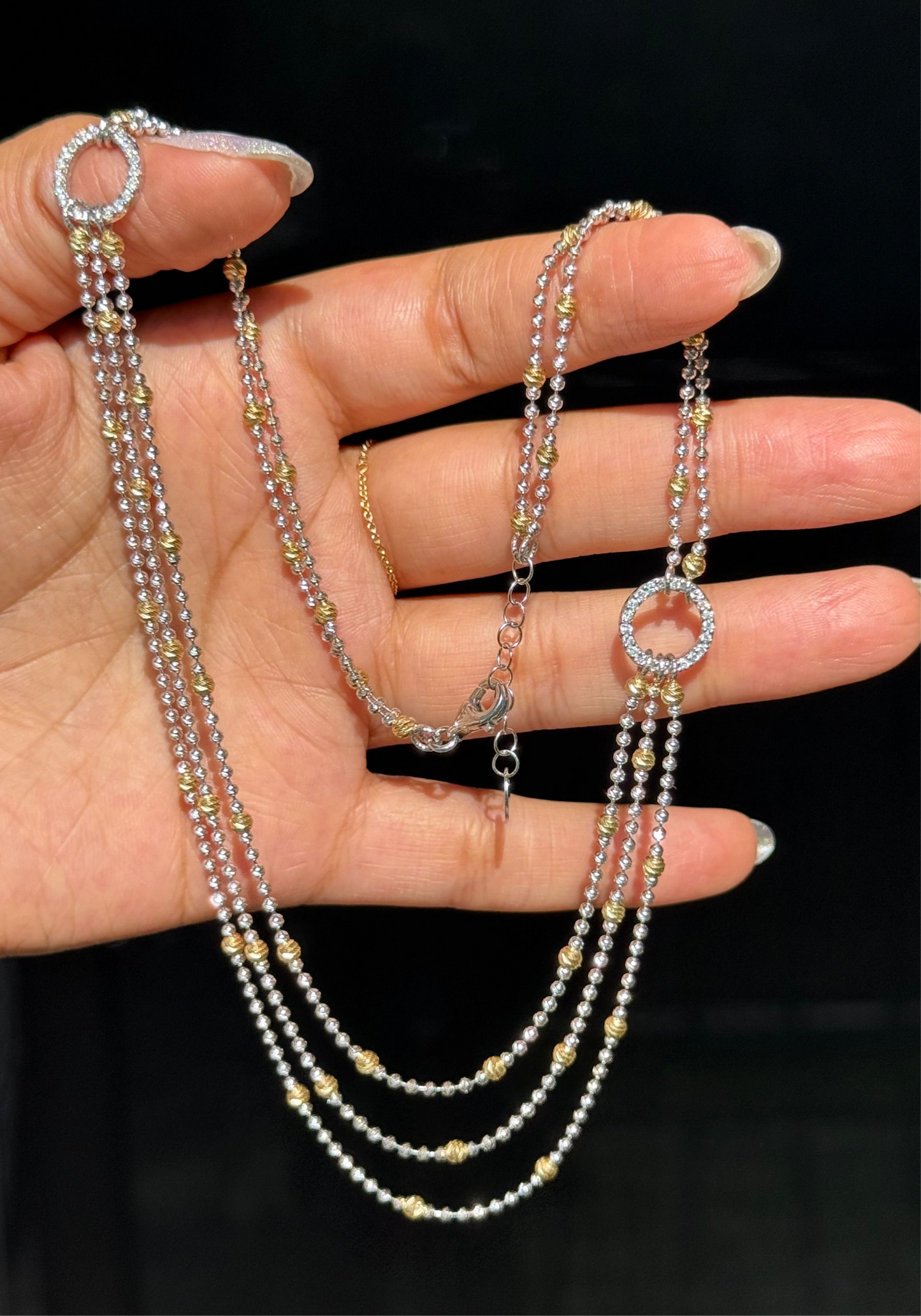 14k Italian white and yellow gold beads chain