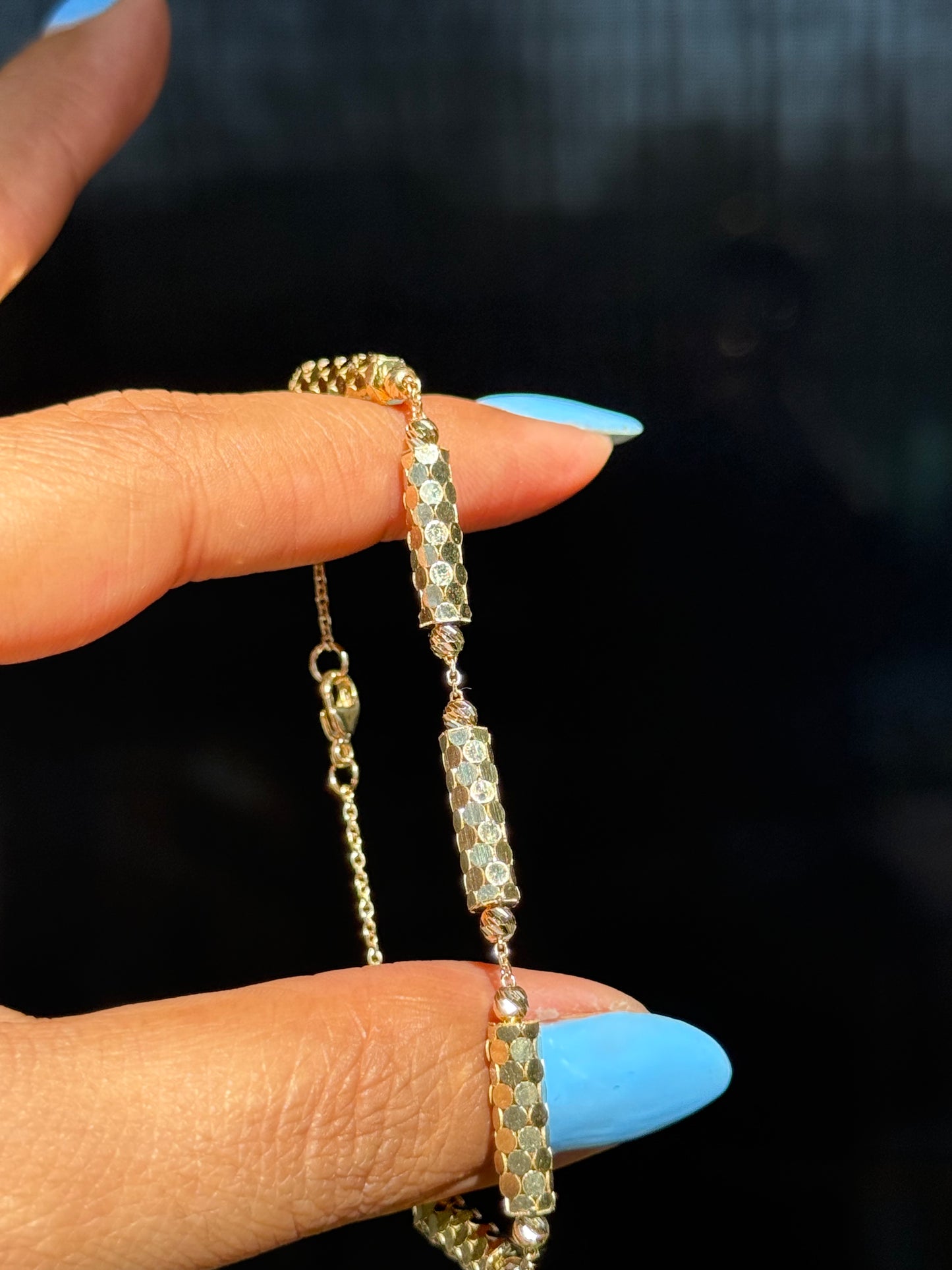 14k Sequins bar link bracelet with 🪩 beads
