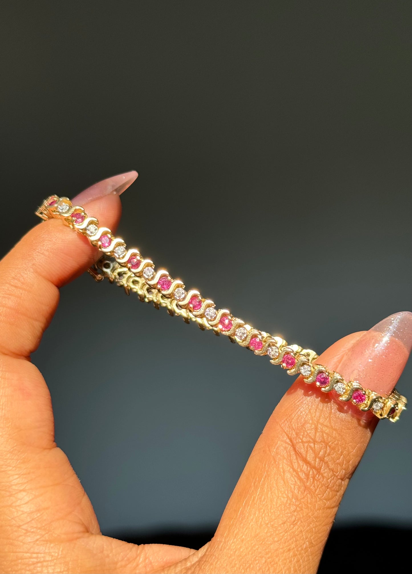 14k vintage ruby and diamond accent bracelet