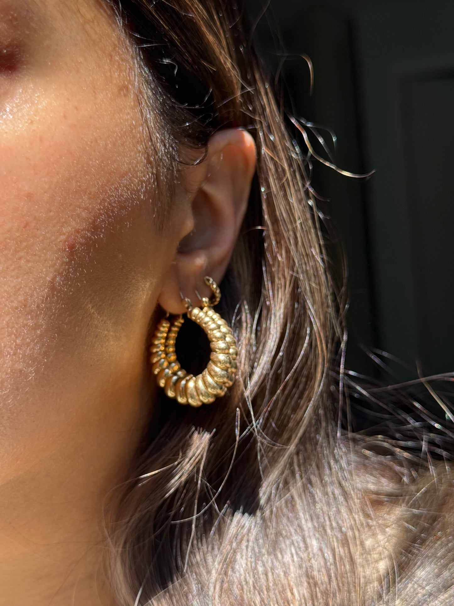 Chunky vintage 14k Shrimpy hoop earrings