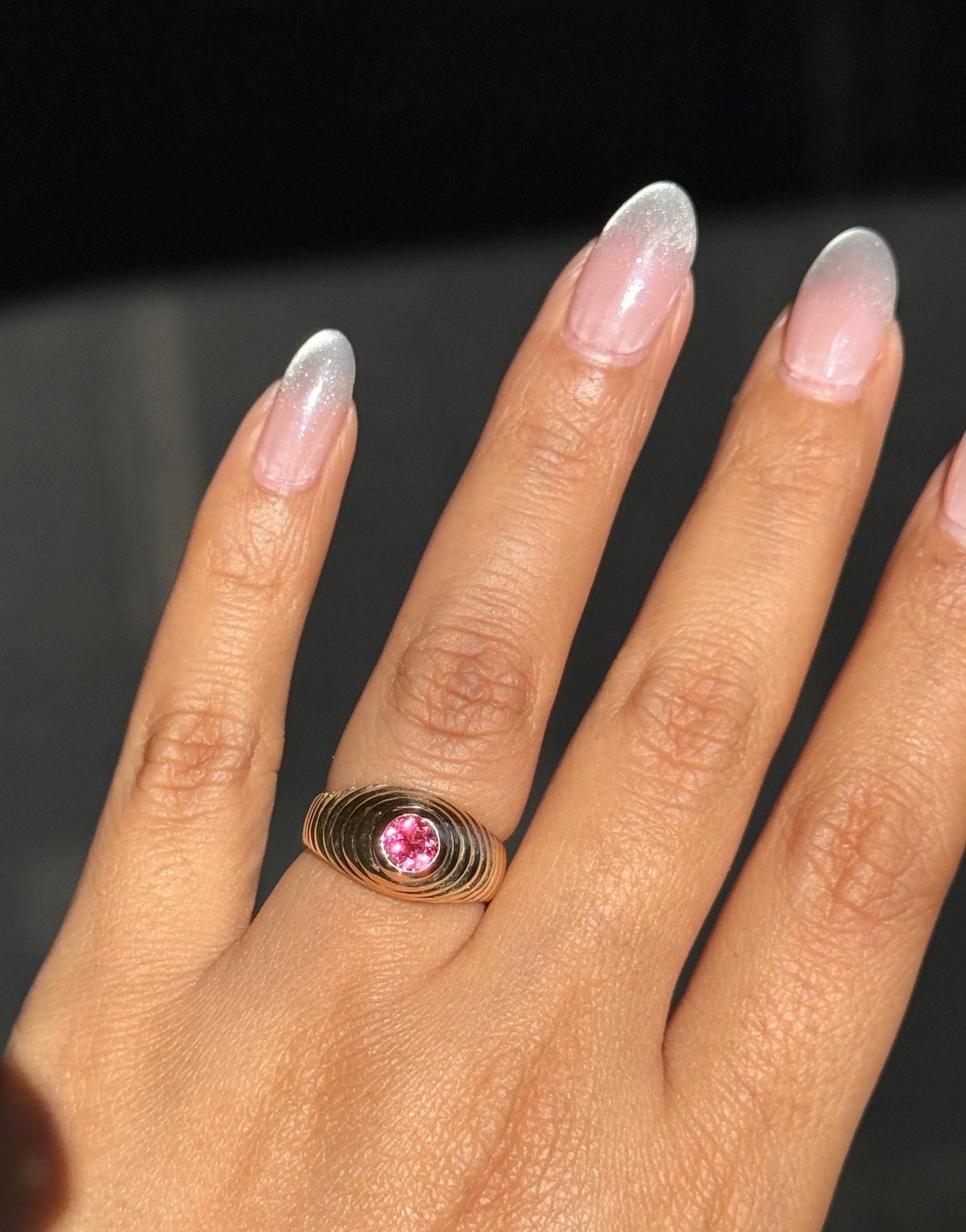 14k vintage ribbed pink tourmaline ring