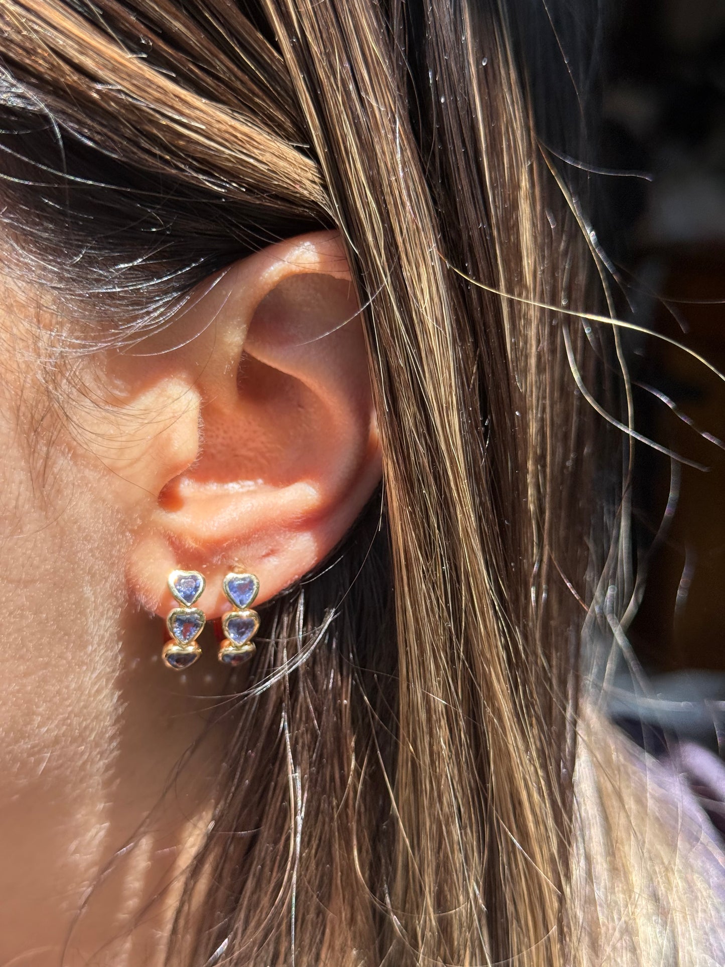 14k iolite heart Huggies