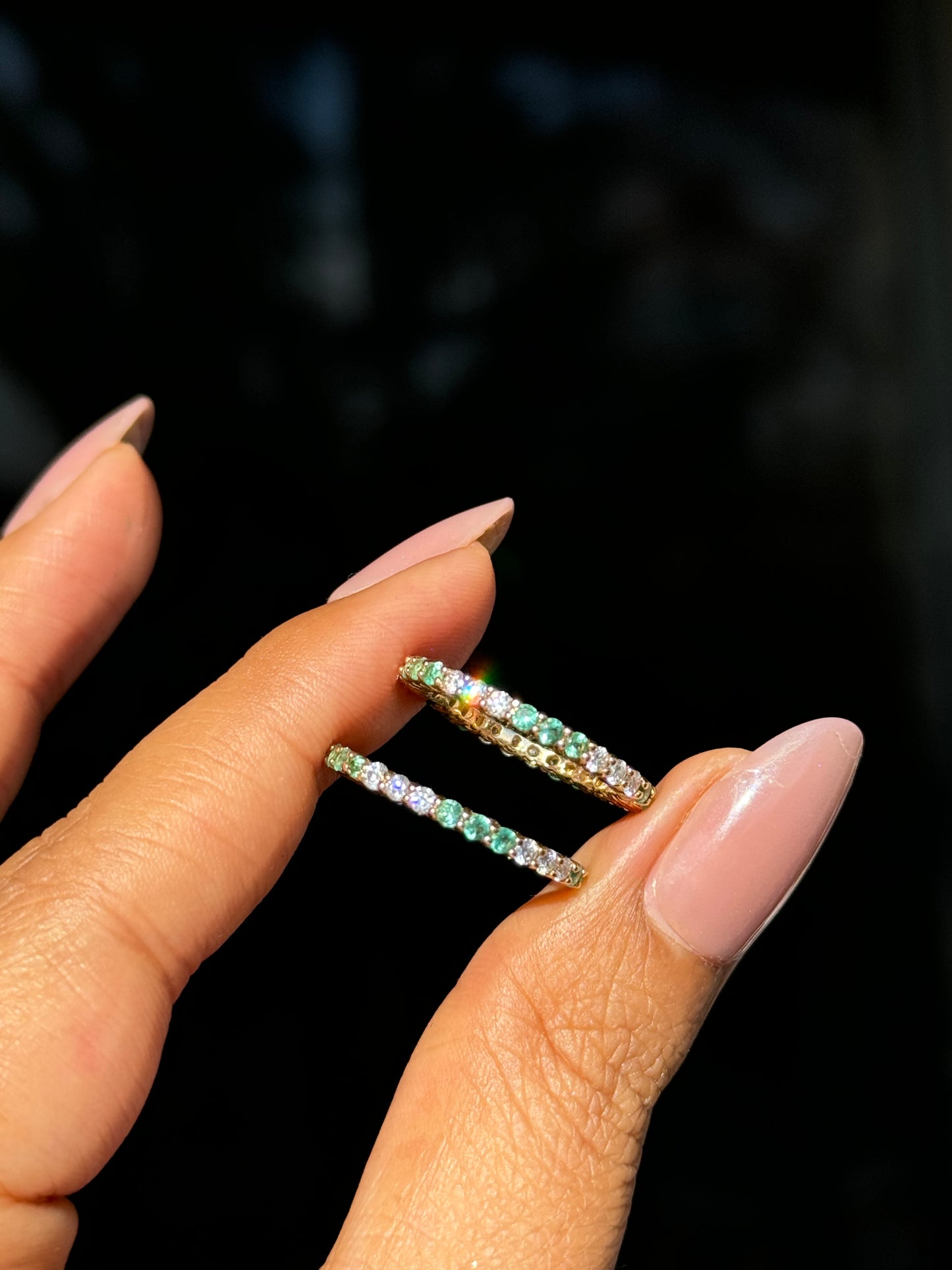 14k eternity diamonds and emeralds bands